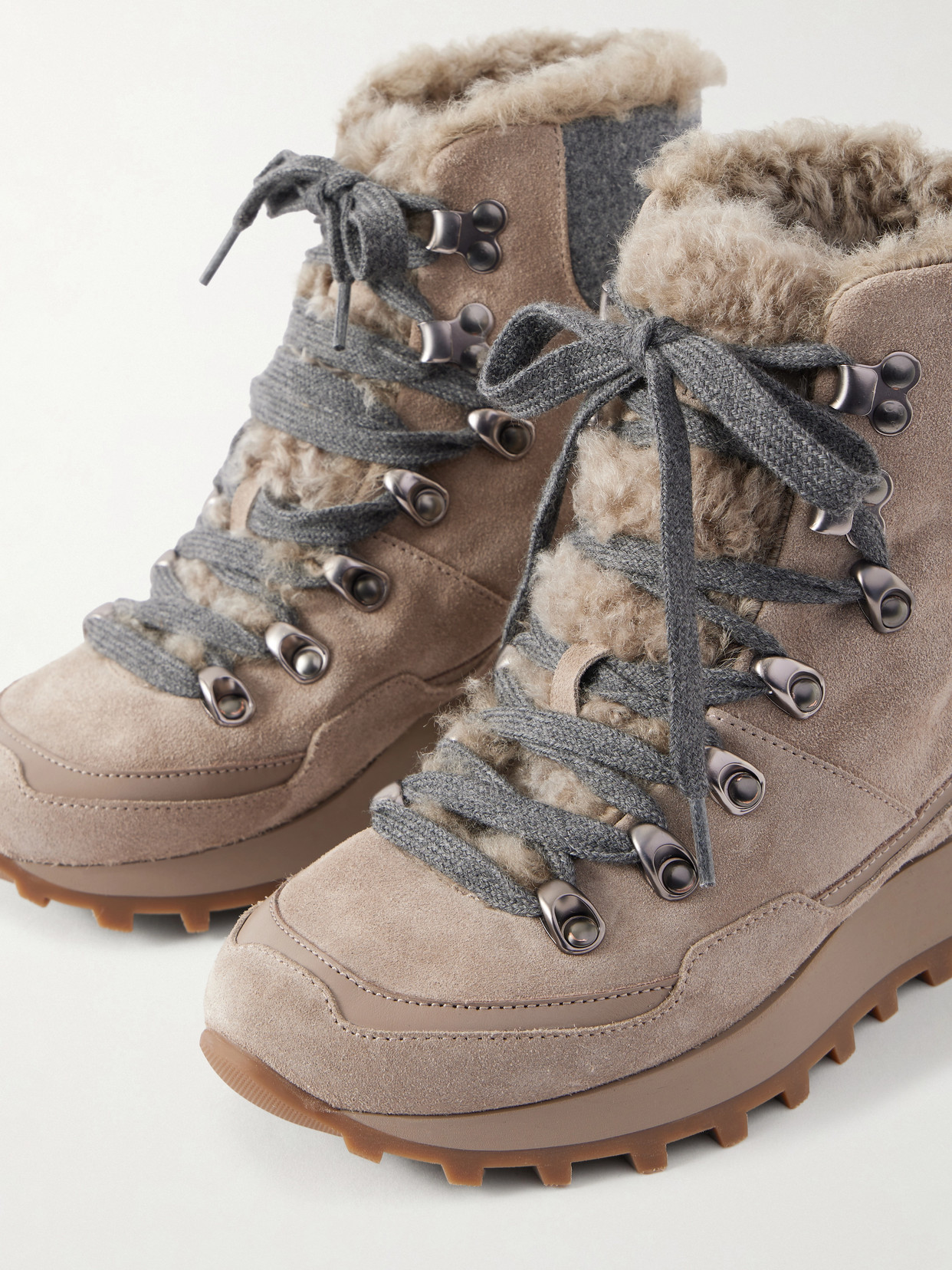 Shearling-Lined Wool-Trimmed Ankle Boots