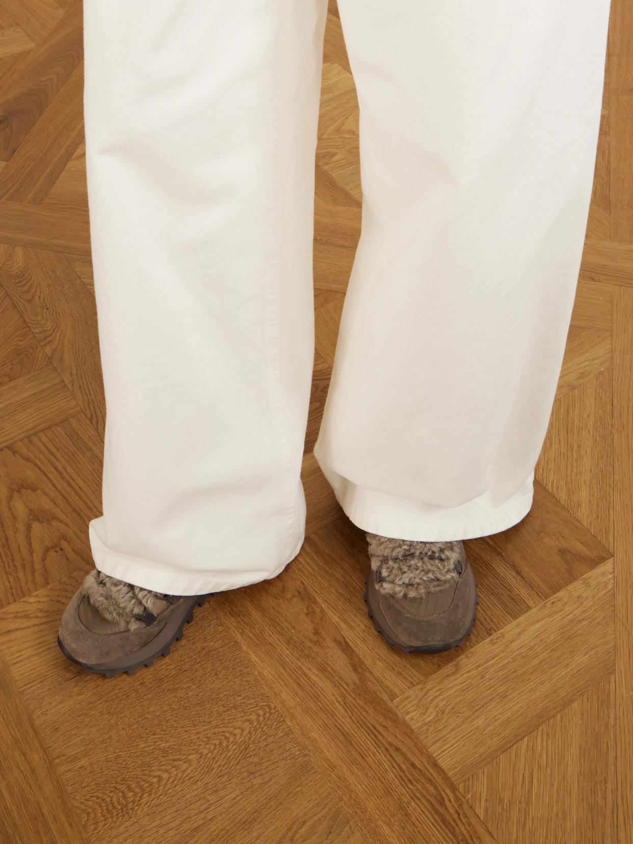 Bead-Embellished Shearling-Trimmed Sneakers