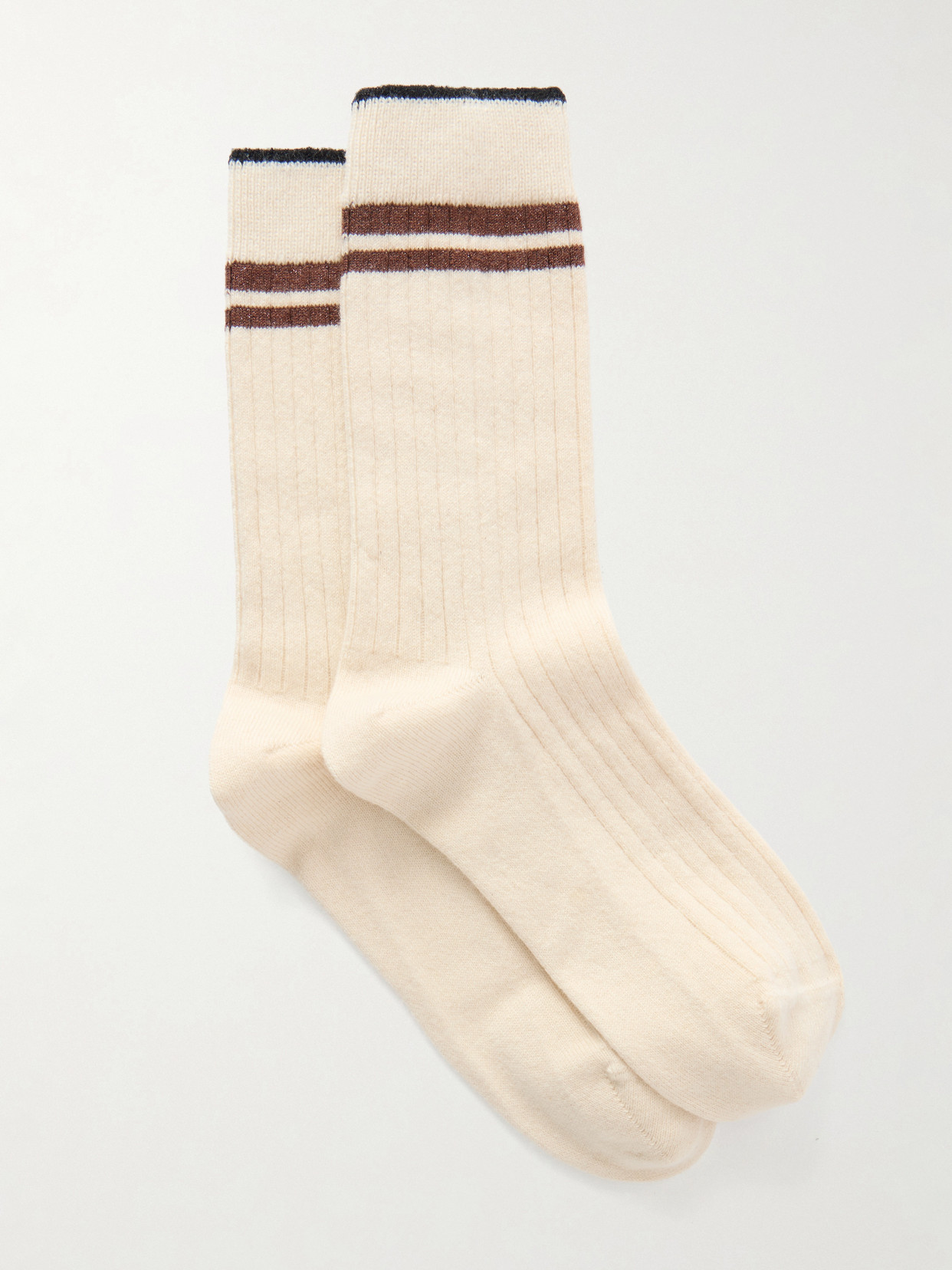 Brunello Cucinelli Striped Ribbed Cashmere Socks In White