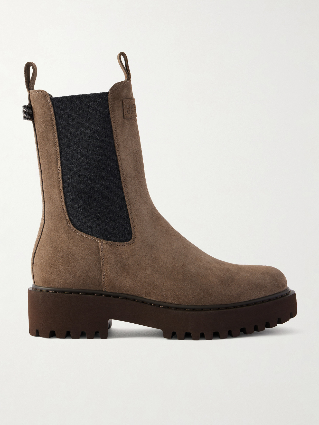 Brunello Cucinelli Bead-embellished Suede Ankle Boots In Brown