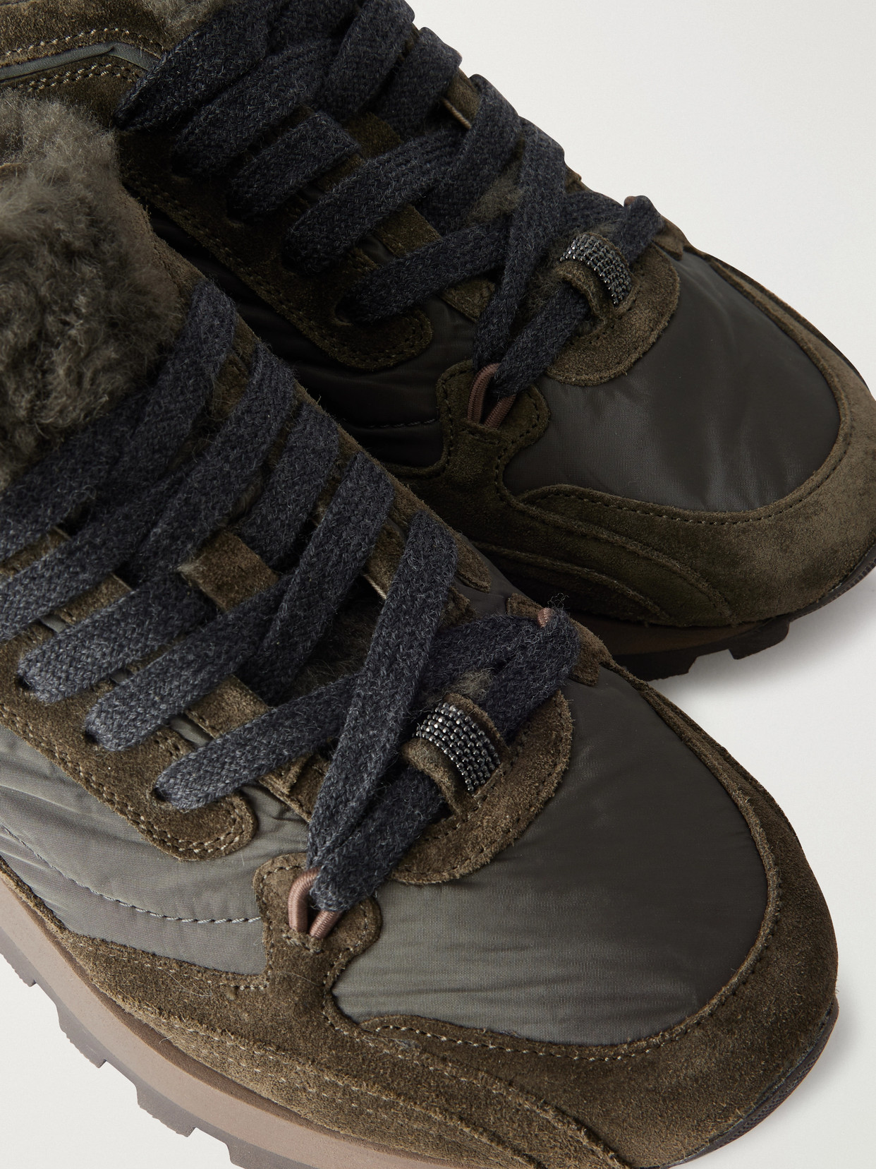 Shearling-Trimmed Shell And Sneakers