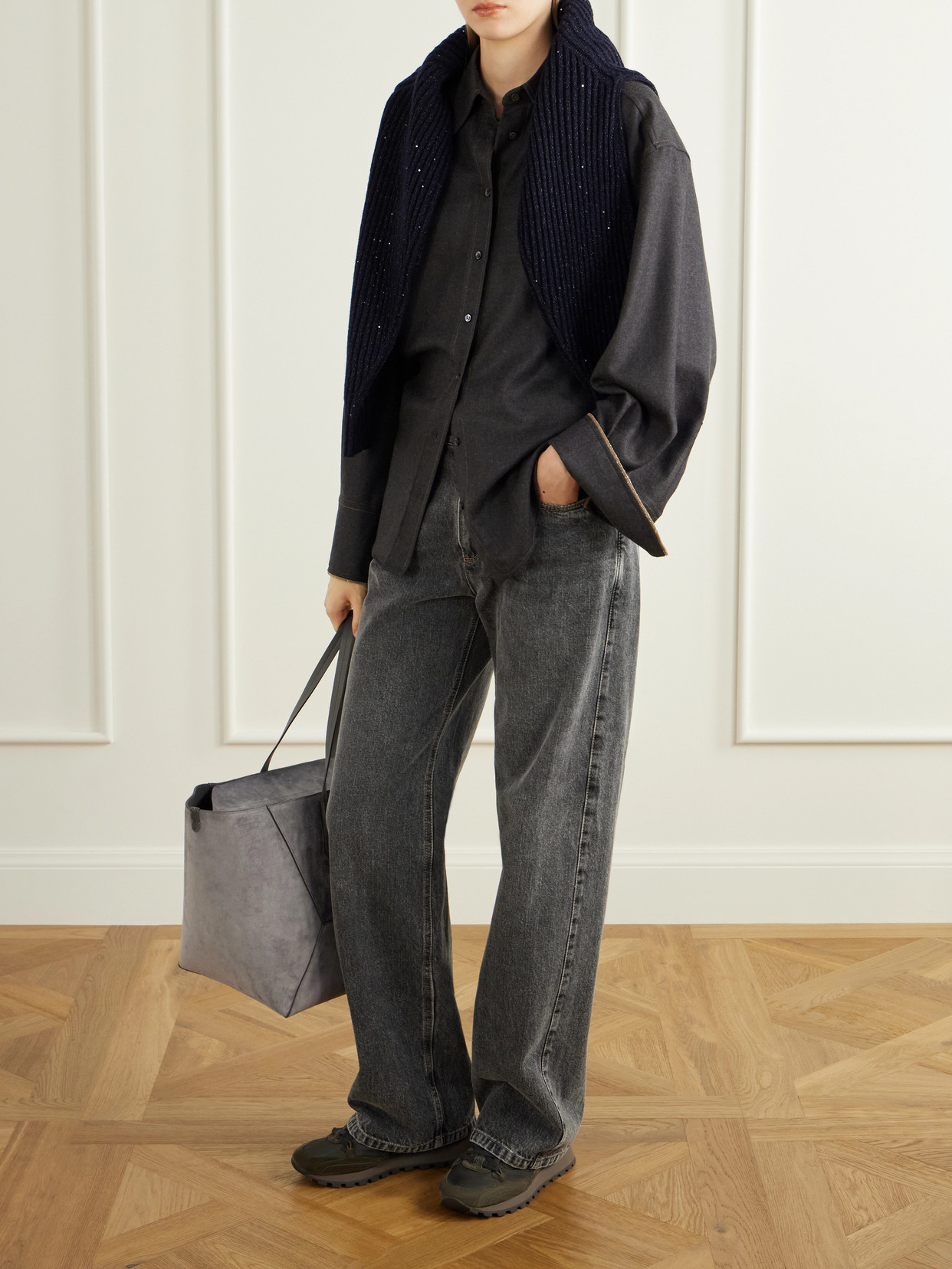 Shearling-Trimmed Shell And Sneakers