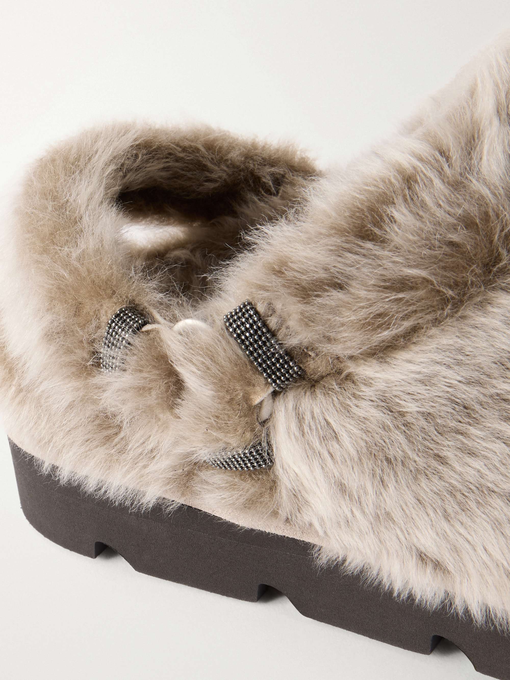 BRUNELLO CUCINELLI Monili-detailed shearling slip-ons | NET-A-PORTER