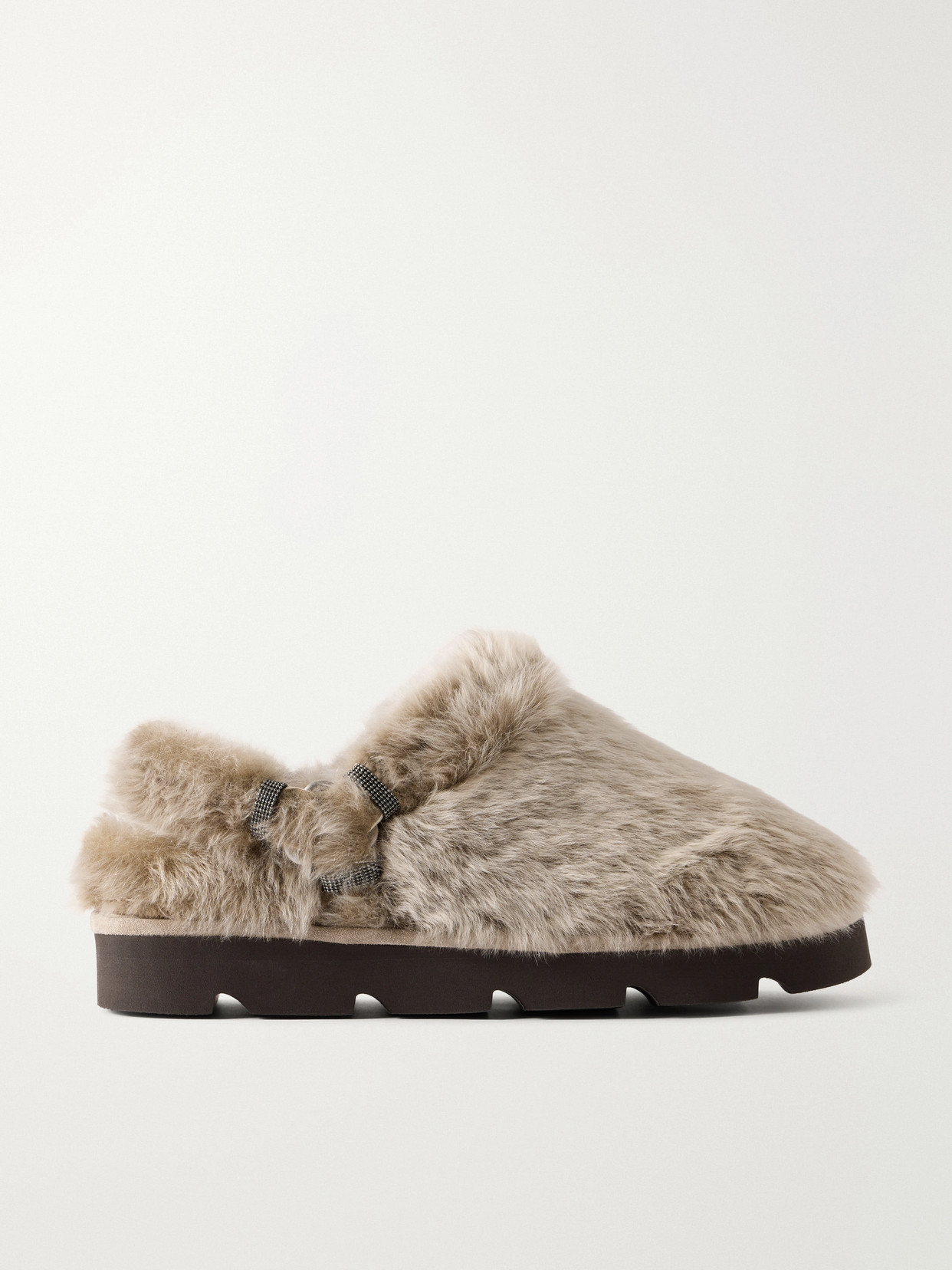 Brunello Cucinelli Monili-detailed Shearling Slip-ons In Neutral