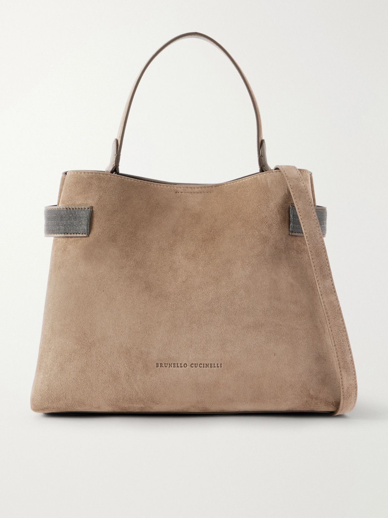 Bead-embellished suede shoulder bag