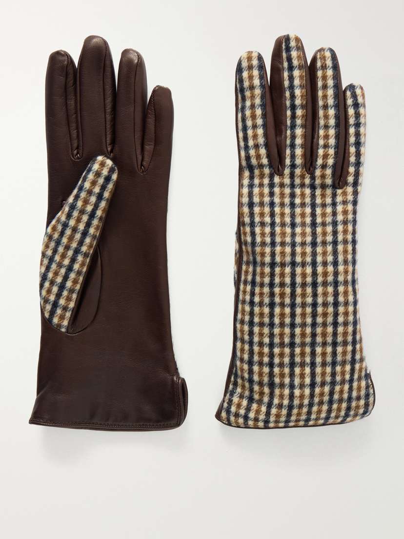Brunello Cucinelli Checked Wool And Leather Gloves | Thumbnail 3