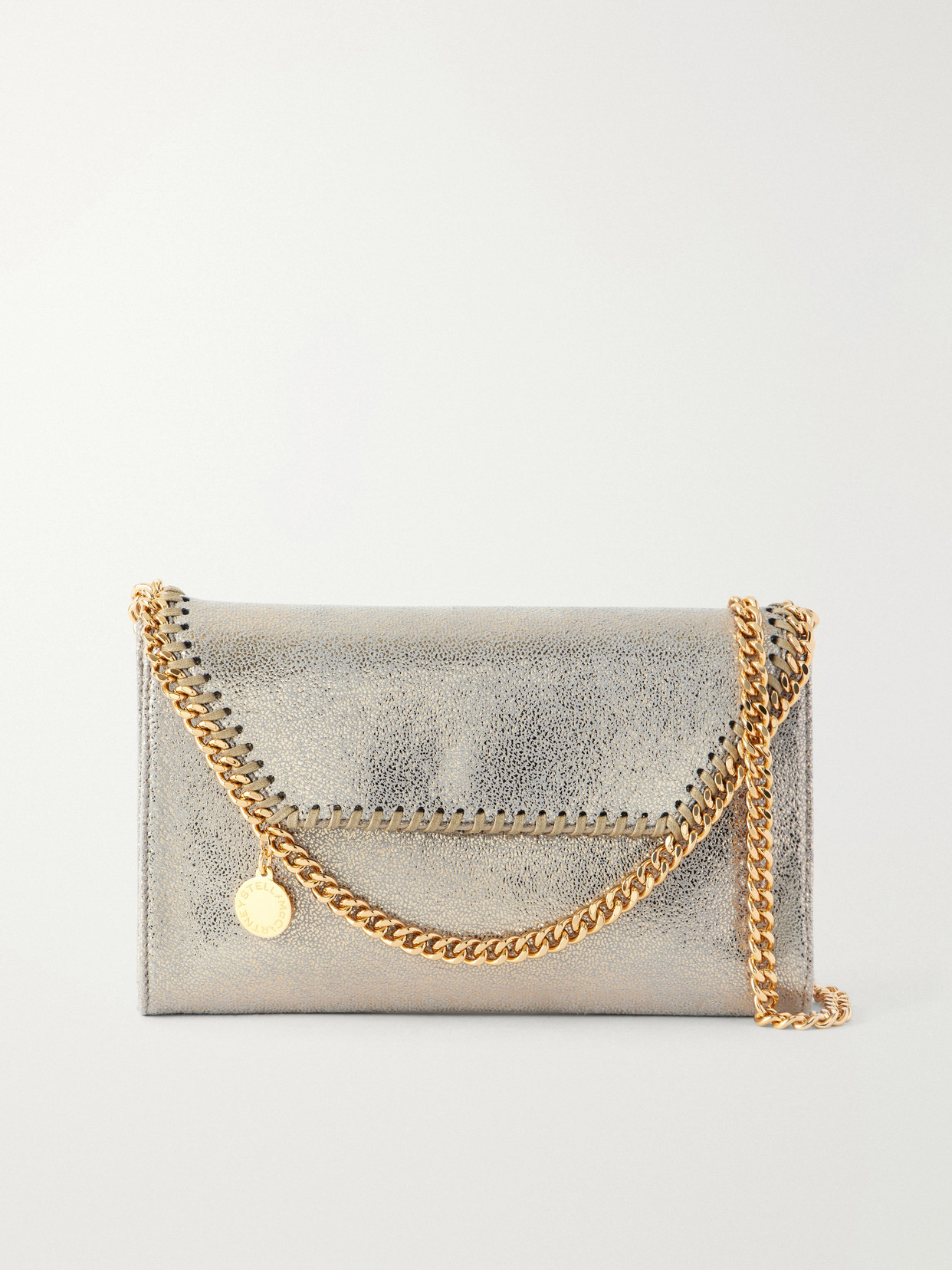 Stella Mccartney Falabella Mini Metallic Vegetarian Material Shoulder Bag In Silver
