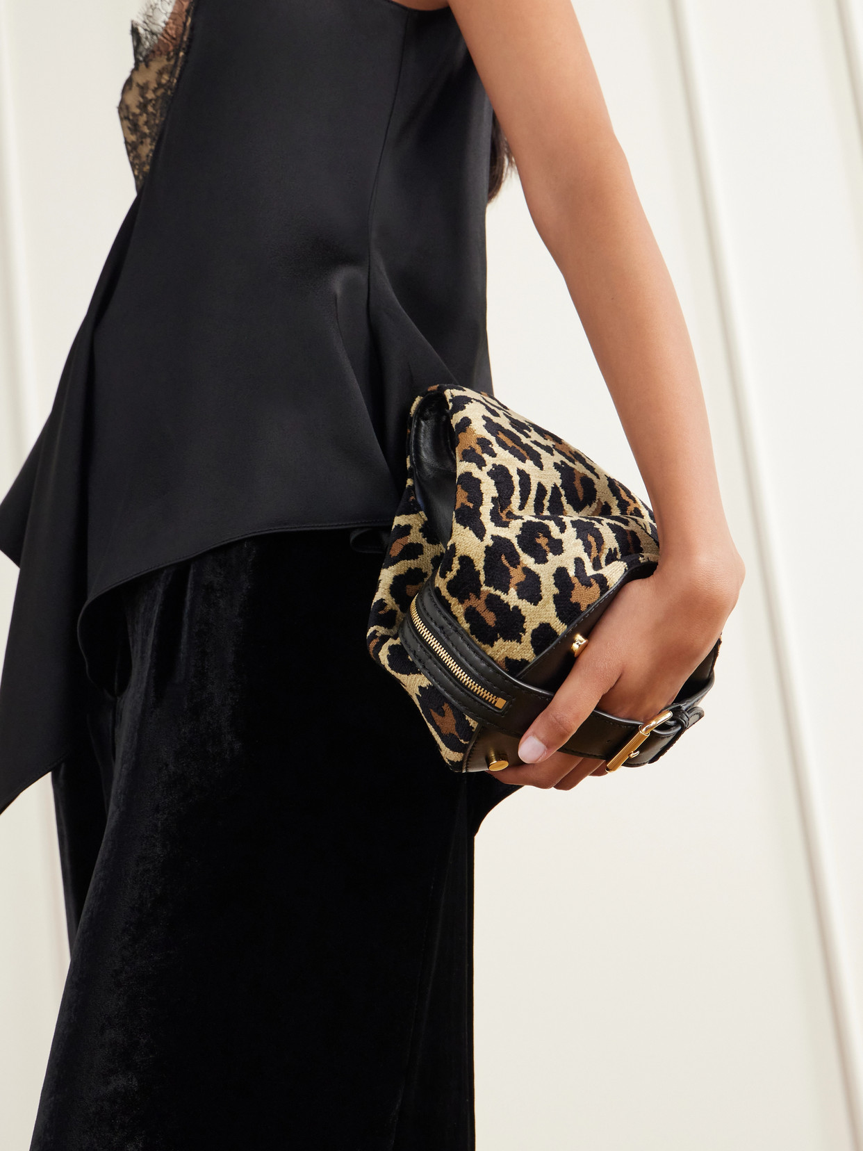 Appaloosa Vegan Material-Trimmed Leopard-Jacquard Shoulder Bag