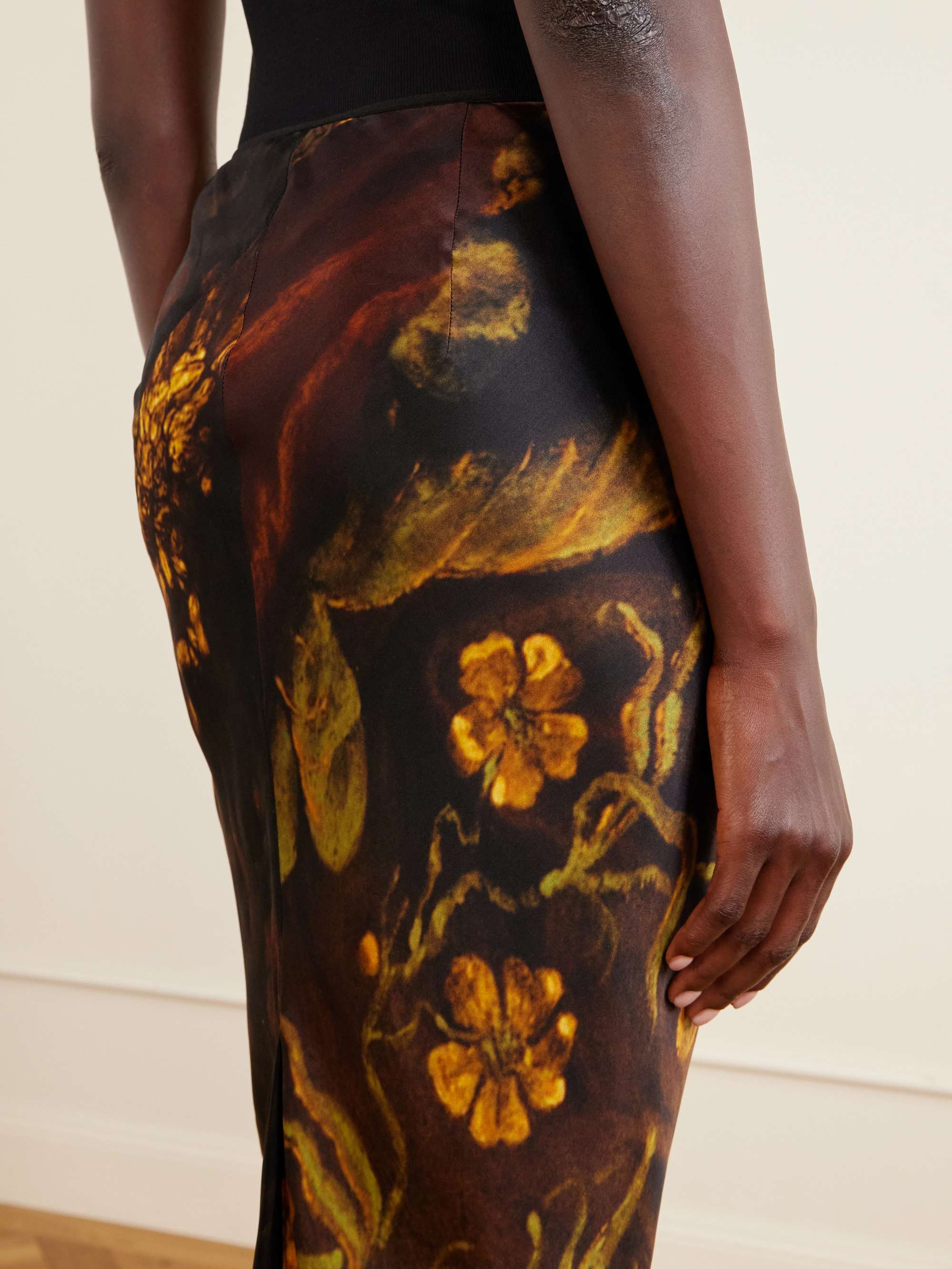 DRIES VAN NOTEN Floral-printed silk-satin midi skirt | NET-A-PORTER