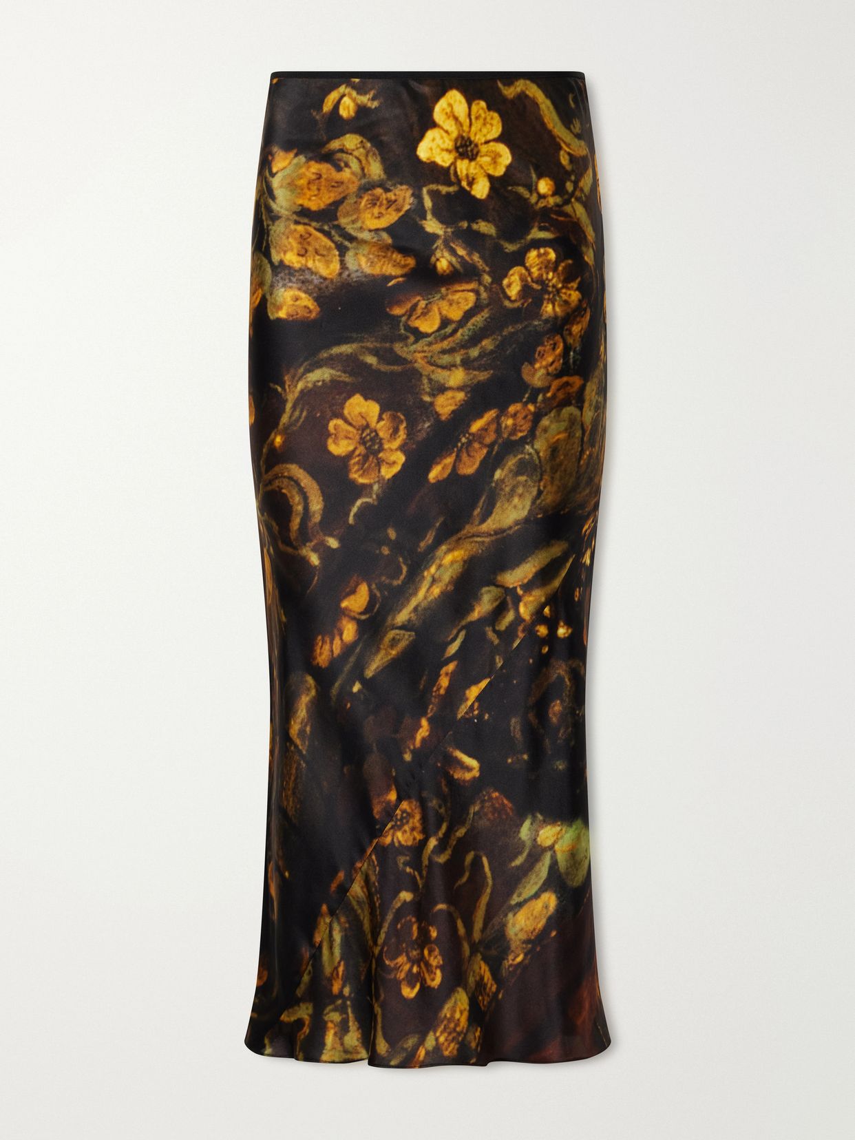 Floral-printed silk-satin midi skirt