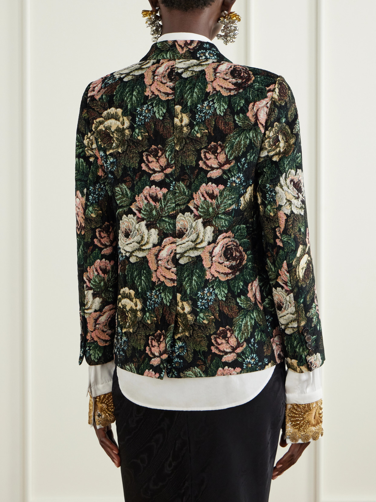 Floral-Jacquard Chenille Jacket