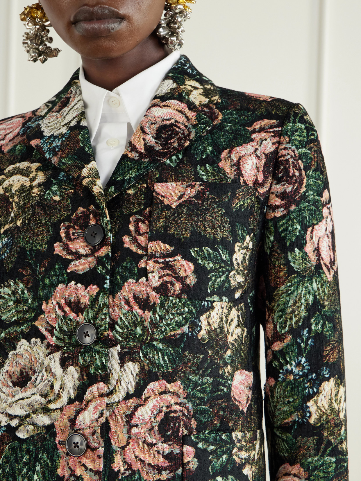 Floral-Jacquard Chenille Jacket