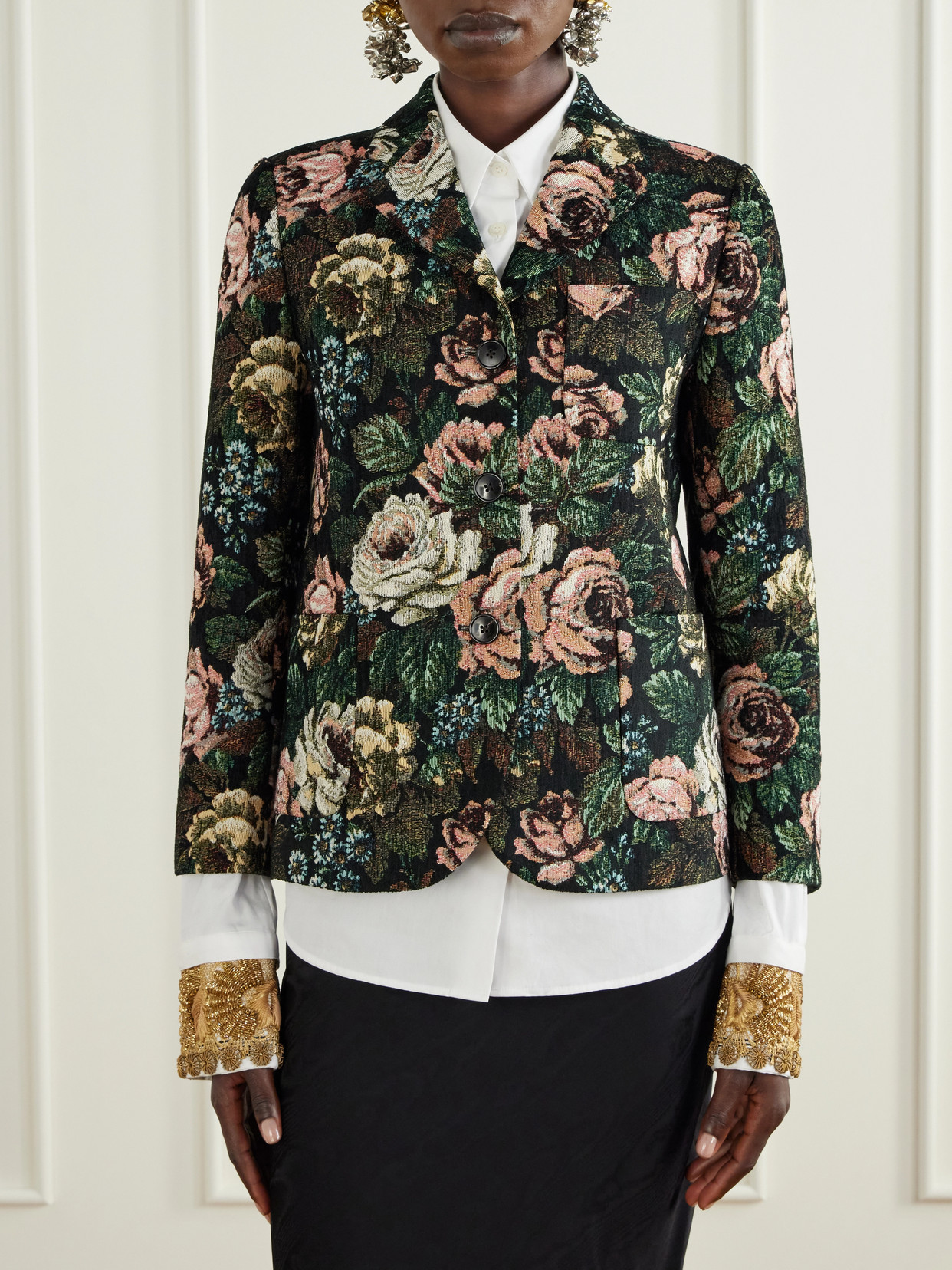 Floral-Jacquard Chenille Jacket