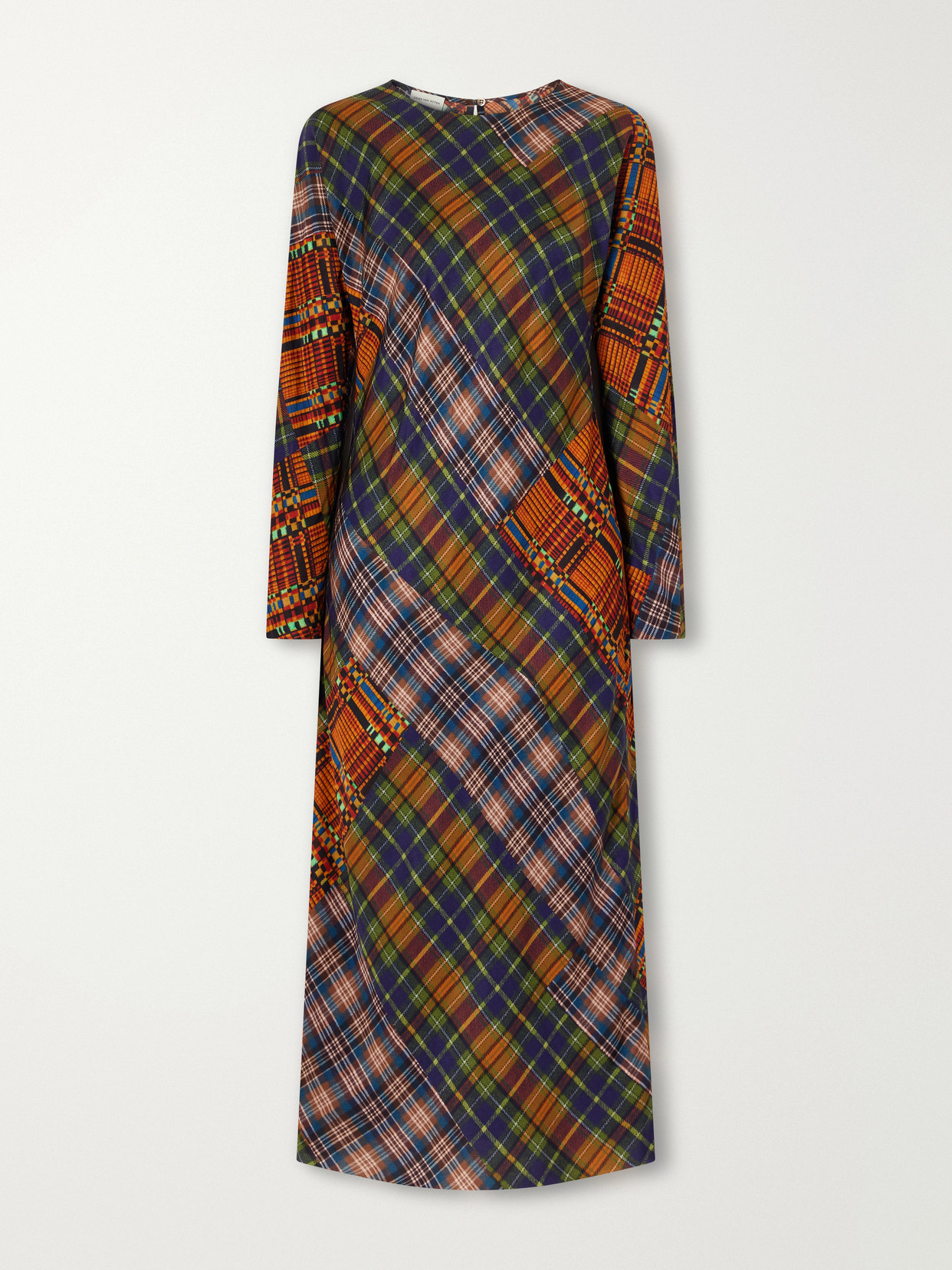 Dries Van Noten Checked Crepe Midi Dress In Multi