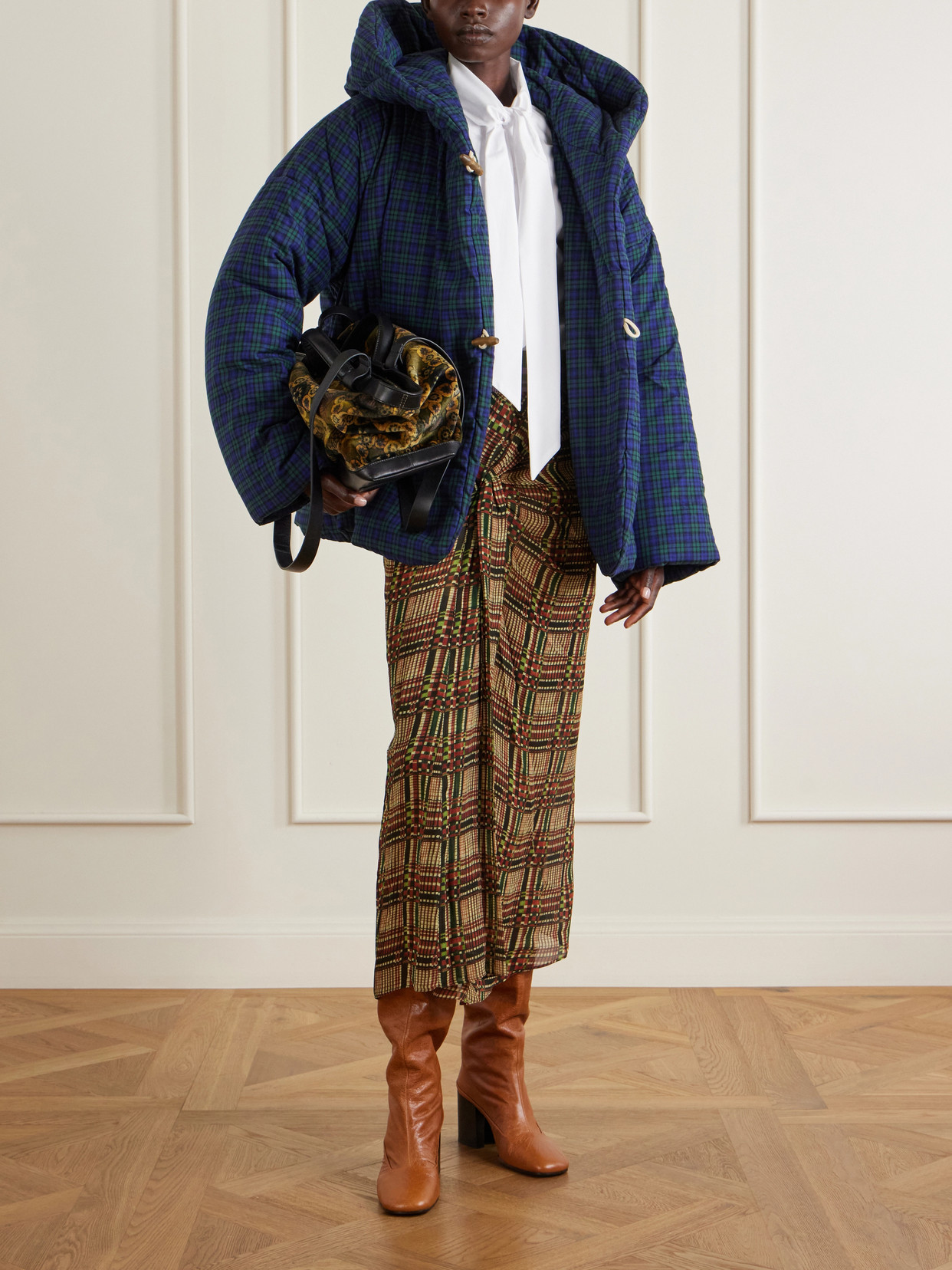 Hooded Checked Padded Cotton-Flannel Jacket