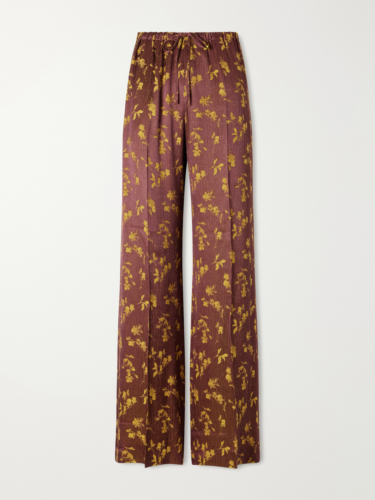 Dries Van Noten Floral-jacquard Satin Wide-leg Pants In Brown