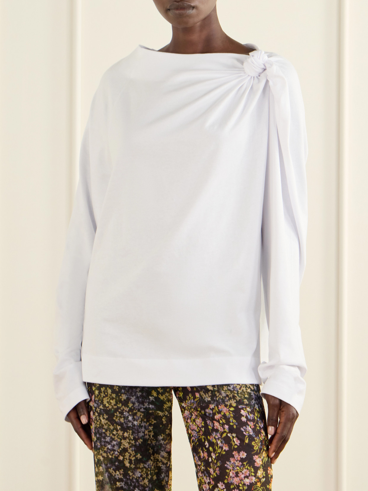 Gathered Cotton-Jersey T-Shirt