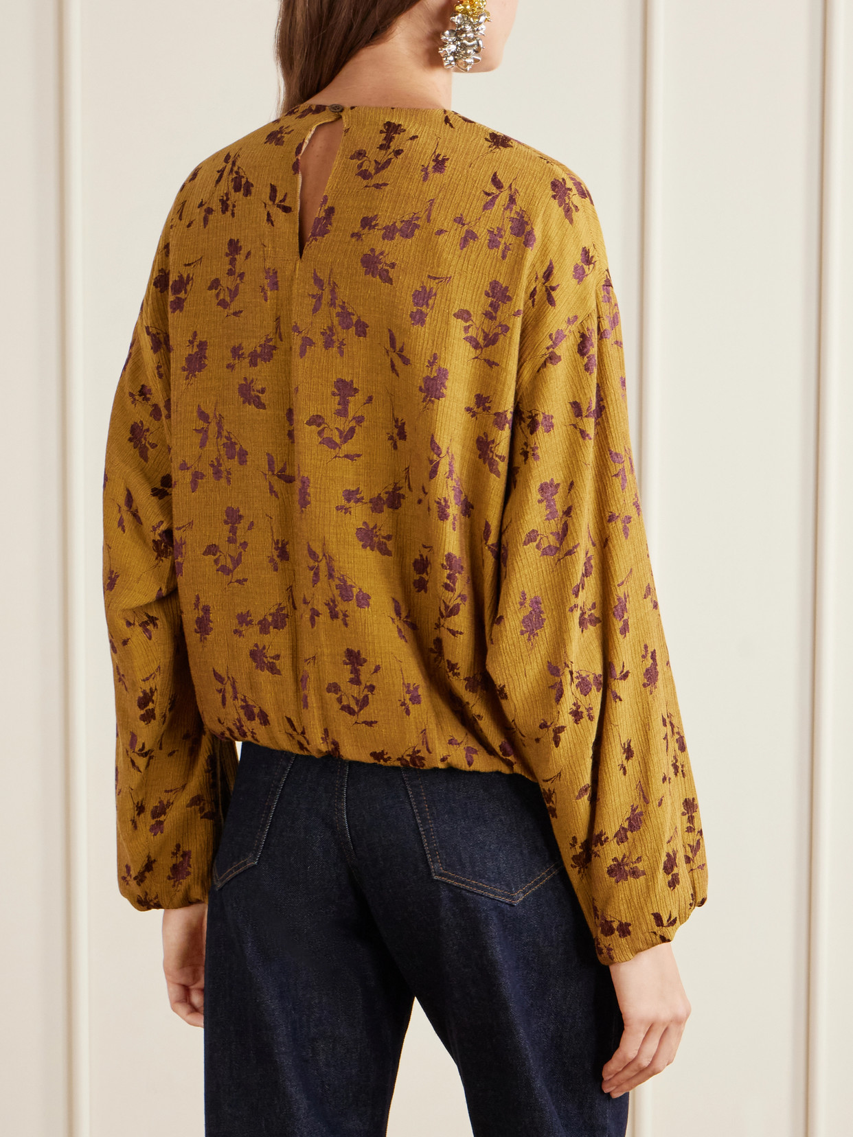 Floral-Jacquard Cloqué Blouse