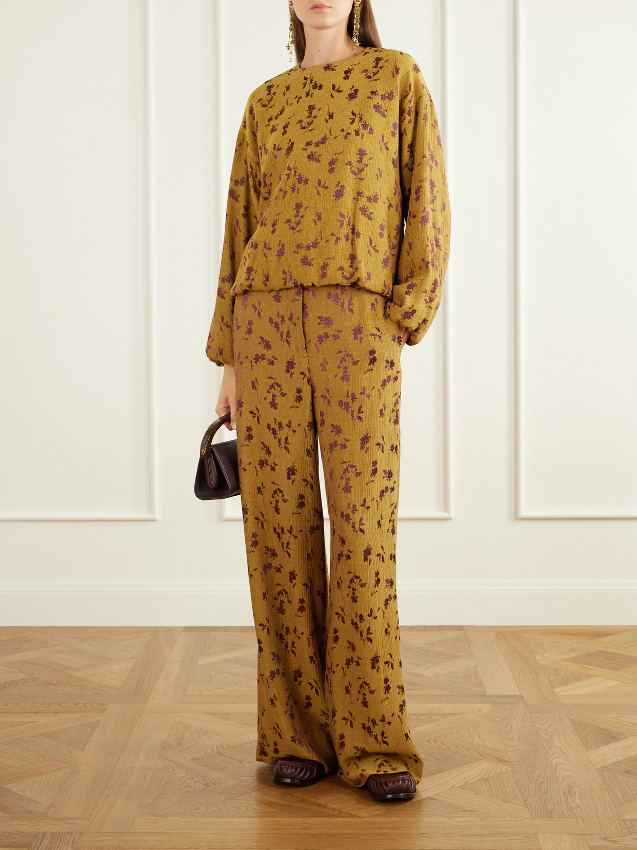 Floral-Jacquard Cloqué Blouse