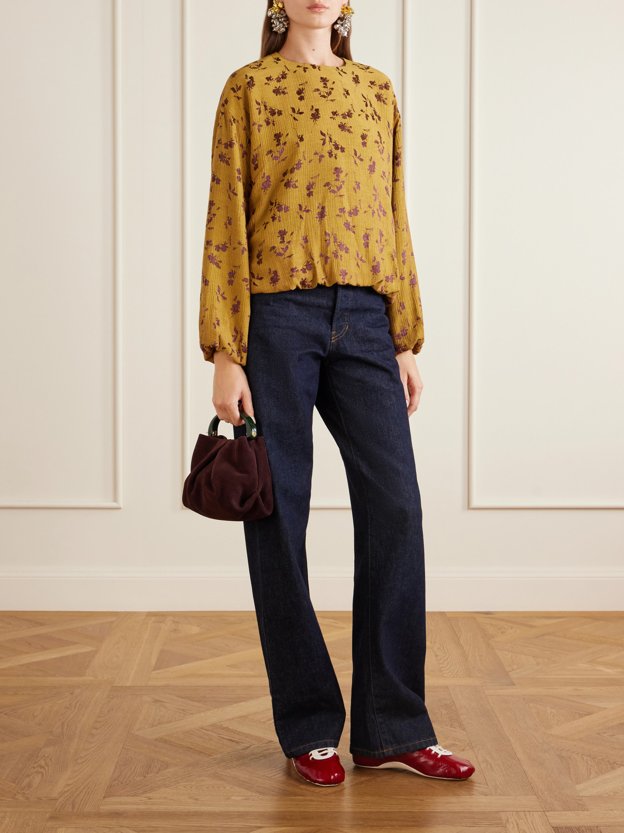 Floral-Jacquard Cloqué Blouse