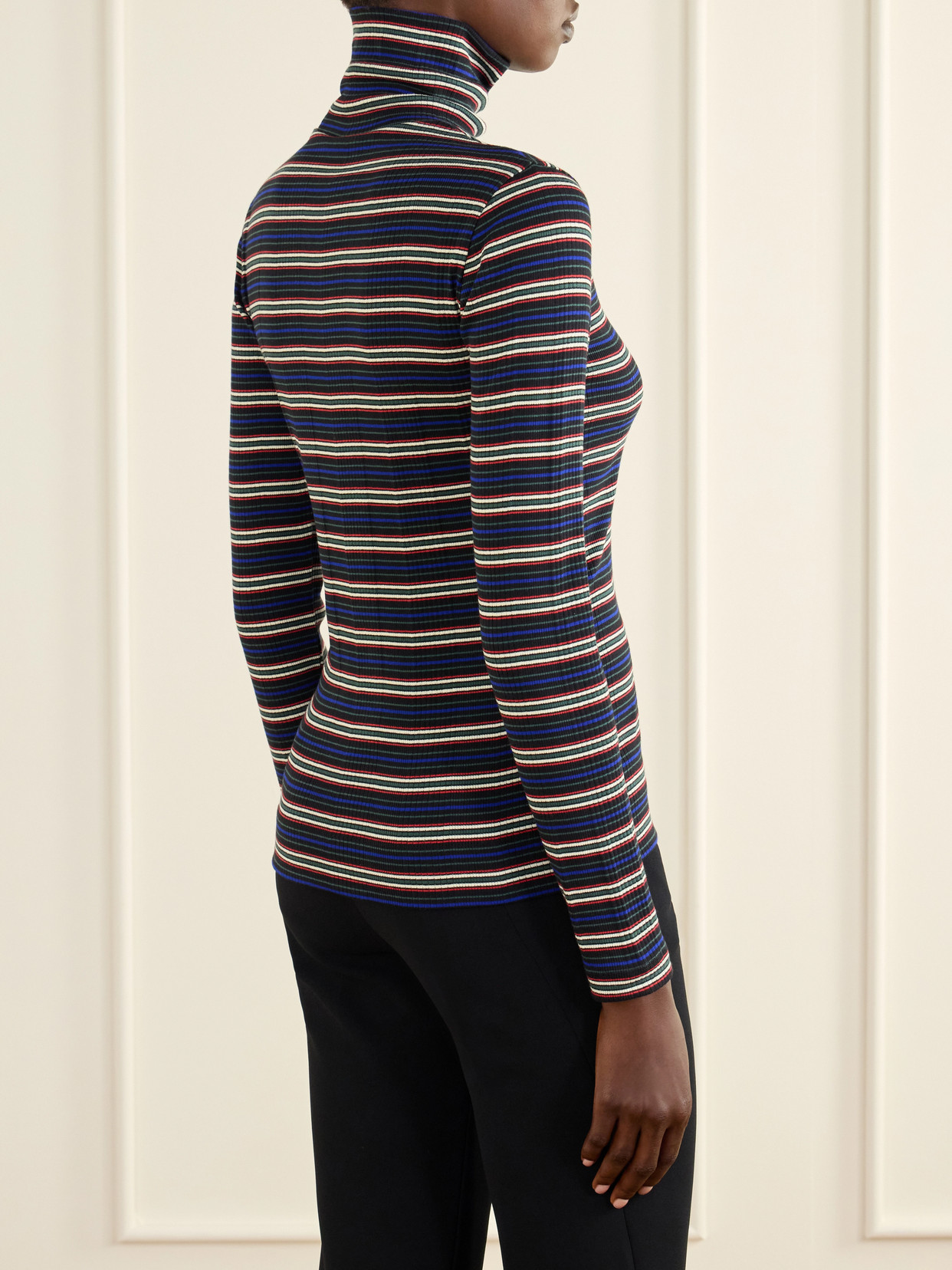 Striped Ribbed Cotton-Blend Turtleneck Sweater