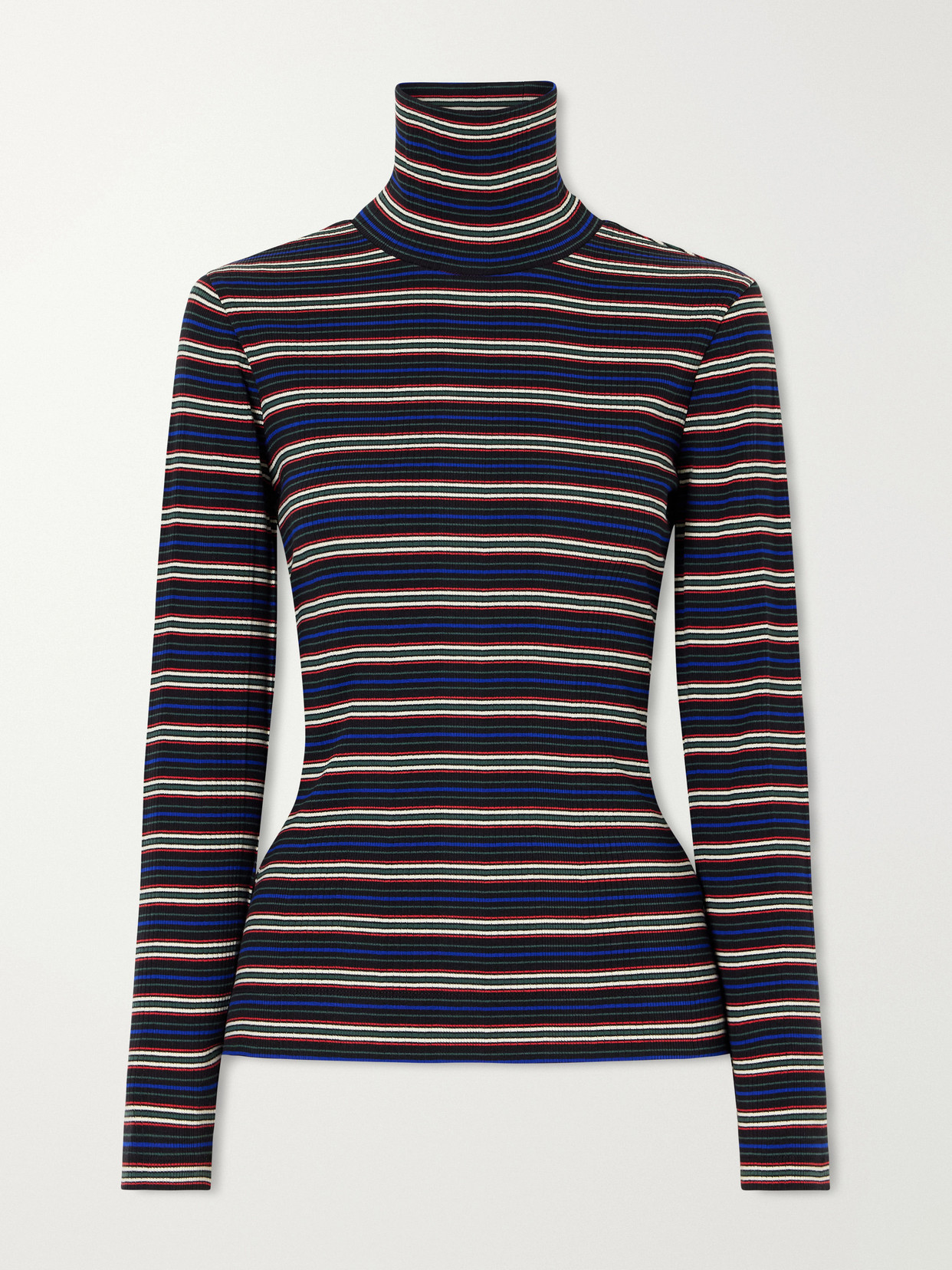 Striped Ribbed Cotton-Blend Turtleneck Sweater