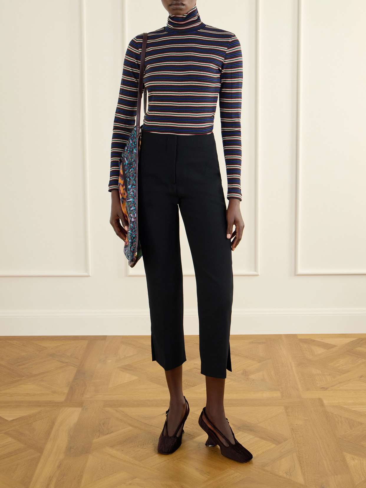 Striped Ribbed Cotton-Blend Turtleneck Sweater
