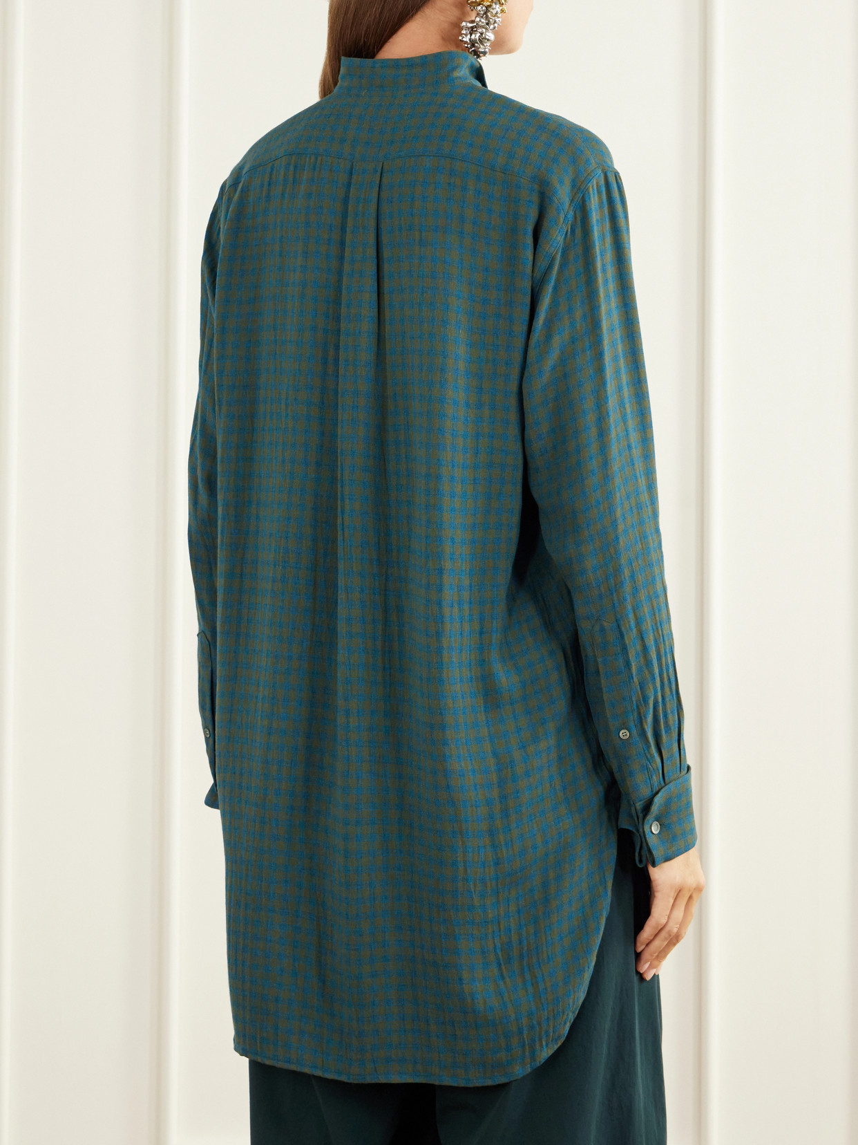 Paneled Checked Crepe Shirt