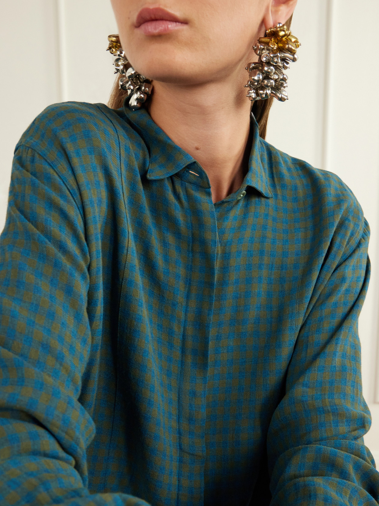 Paneled Checked Crepe Shirt