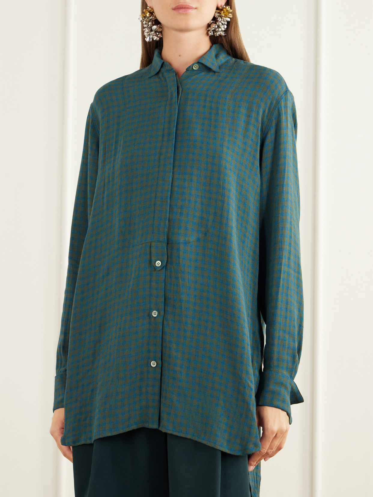 Paneled Checked Crepe Shirt
