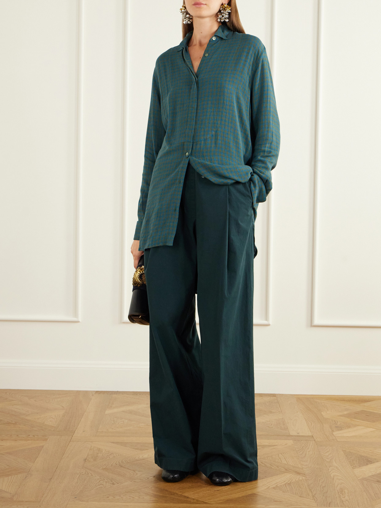 Paneled Checked Crepe Shirt