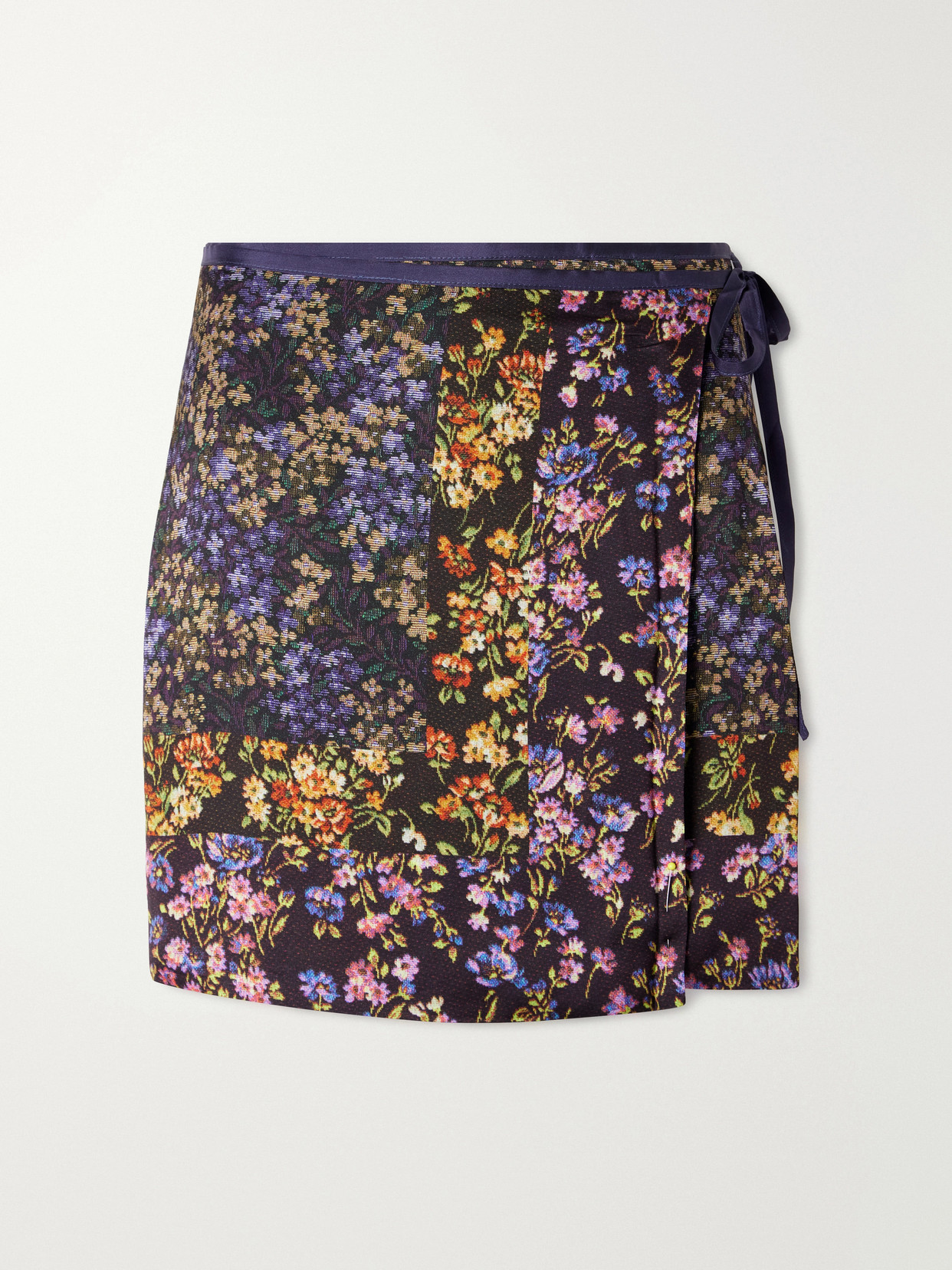 Dries Van Noten Floral-print Satin Mini Skirt In Purple