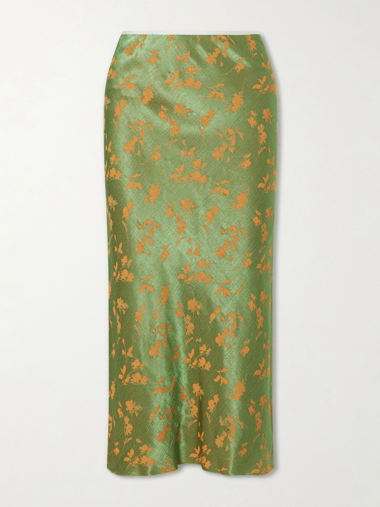 Dries Van Noten Floral-jacquard Cloqué Midi Skirt In Green