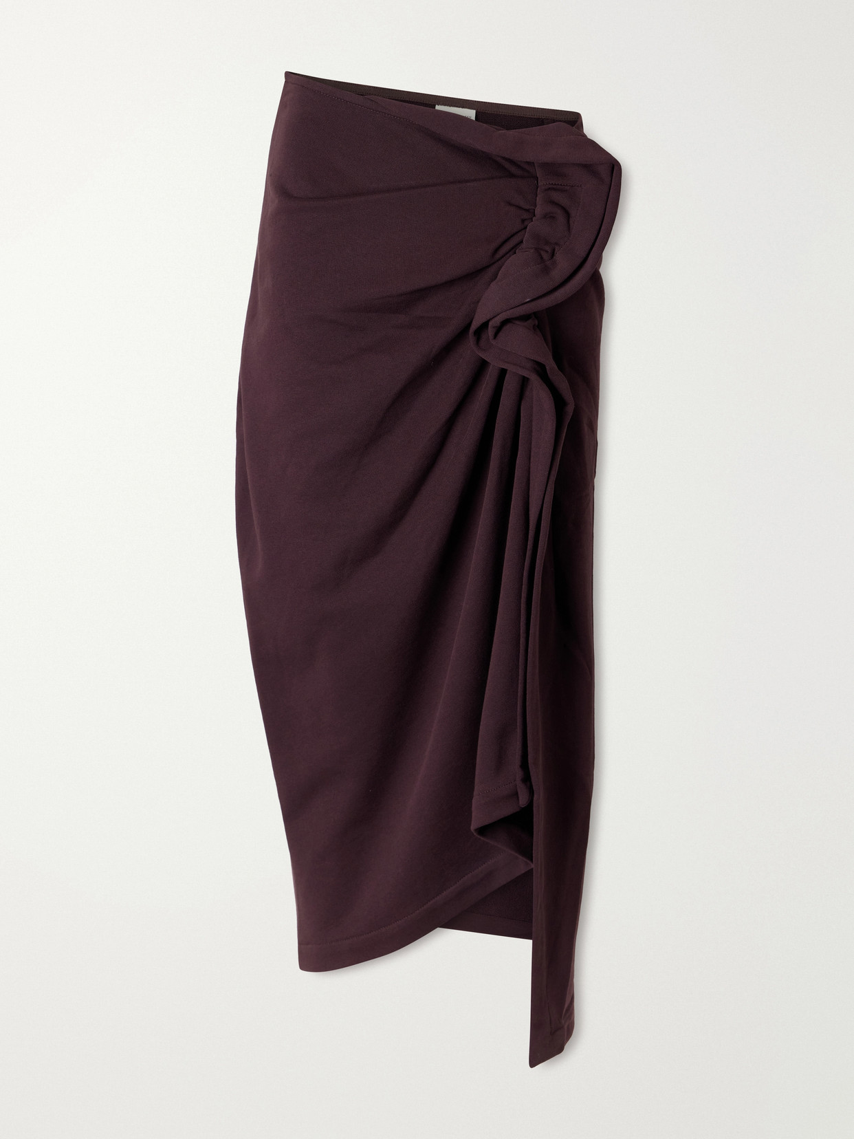 Dries Van Noten Draped Cotton-jersey Midi Skirt In Burgundy
