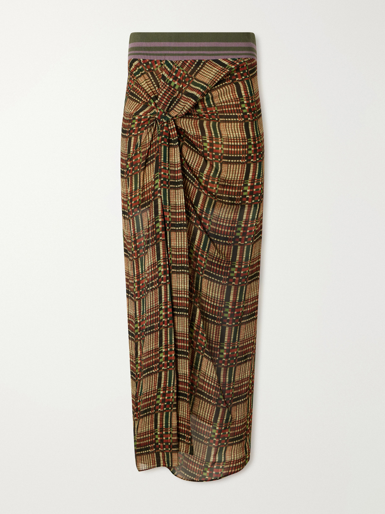 Dries Van Noten Suma Checked Georgette Midi Skirt In Green