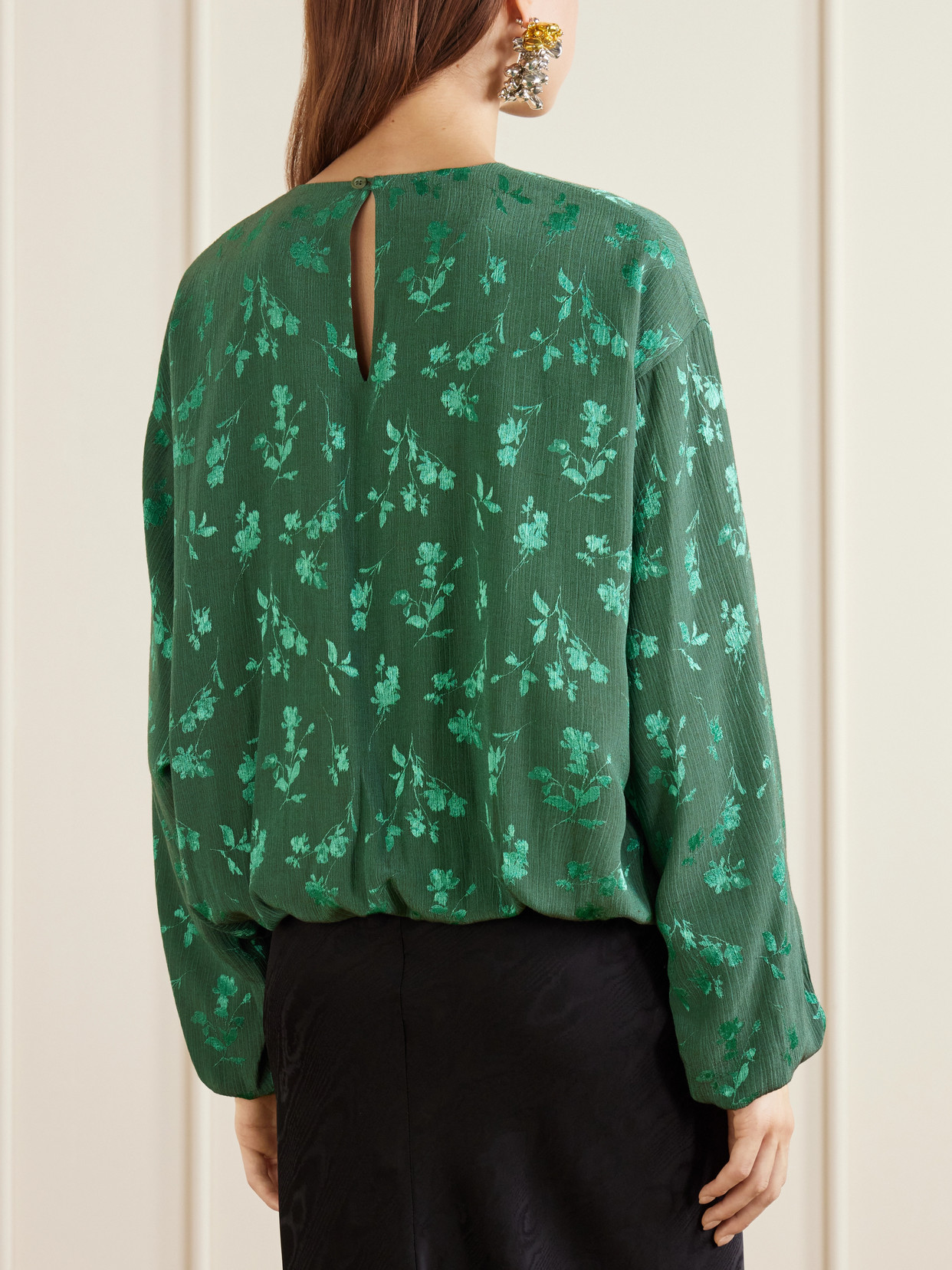 Floral-Jacquard Cloqué Blouse