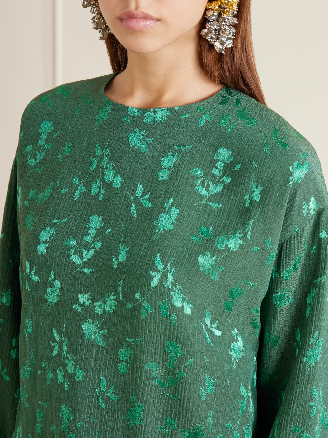 Floral-Jacquard Cloqué Blouse