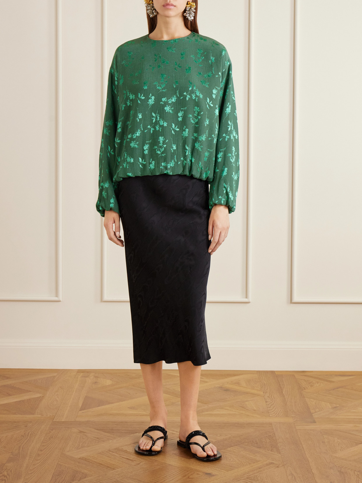 Floral-Jacquard Cloqué Blouse