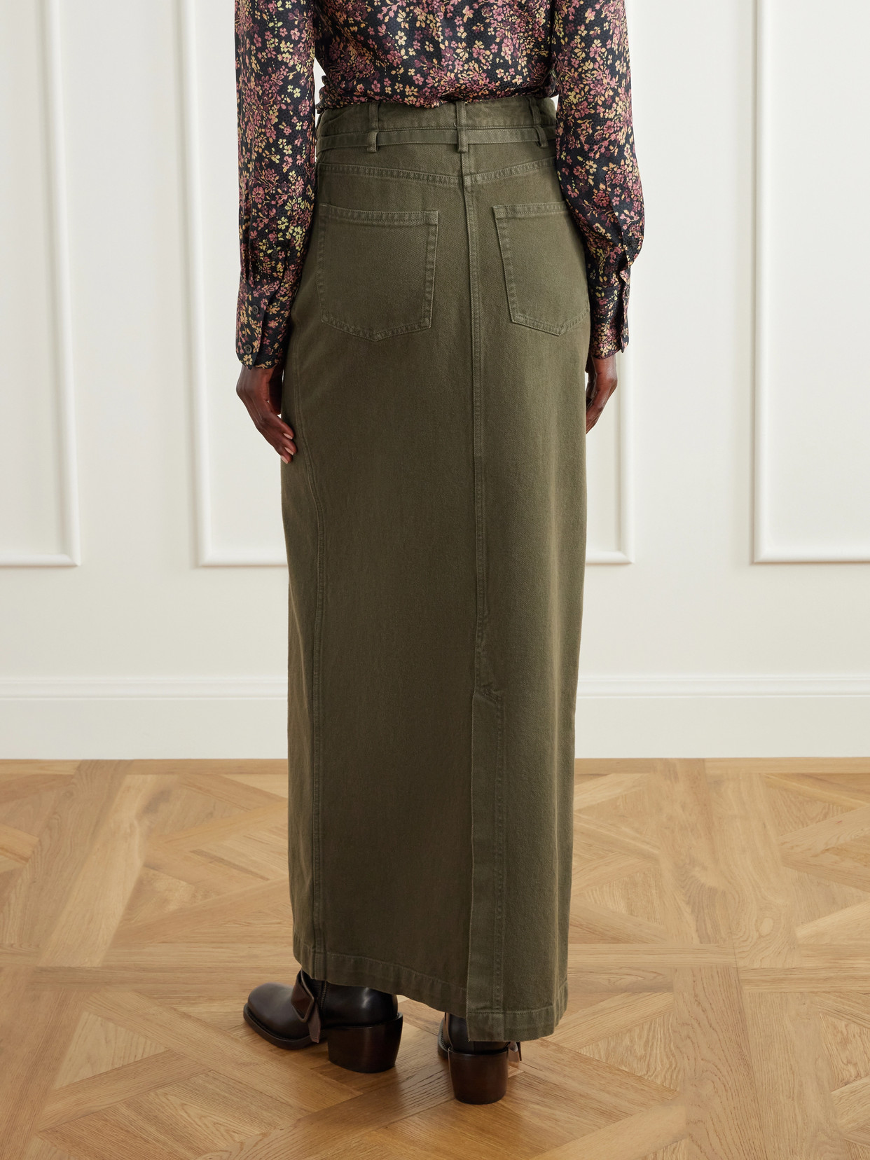 Belted Cotton-Twill Midi