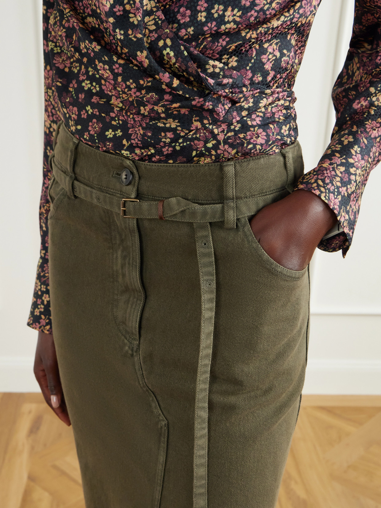 Belted Cotton-Twill Midi