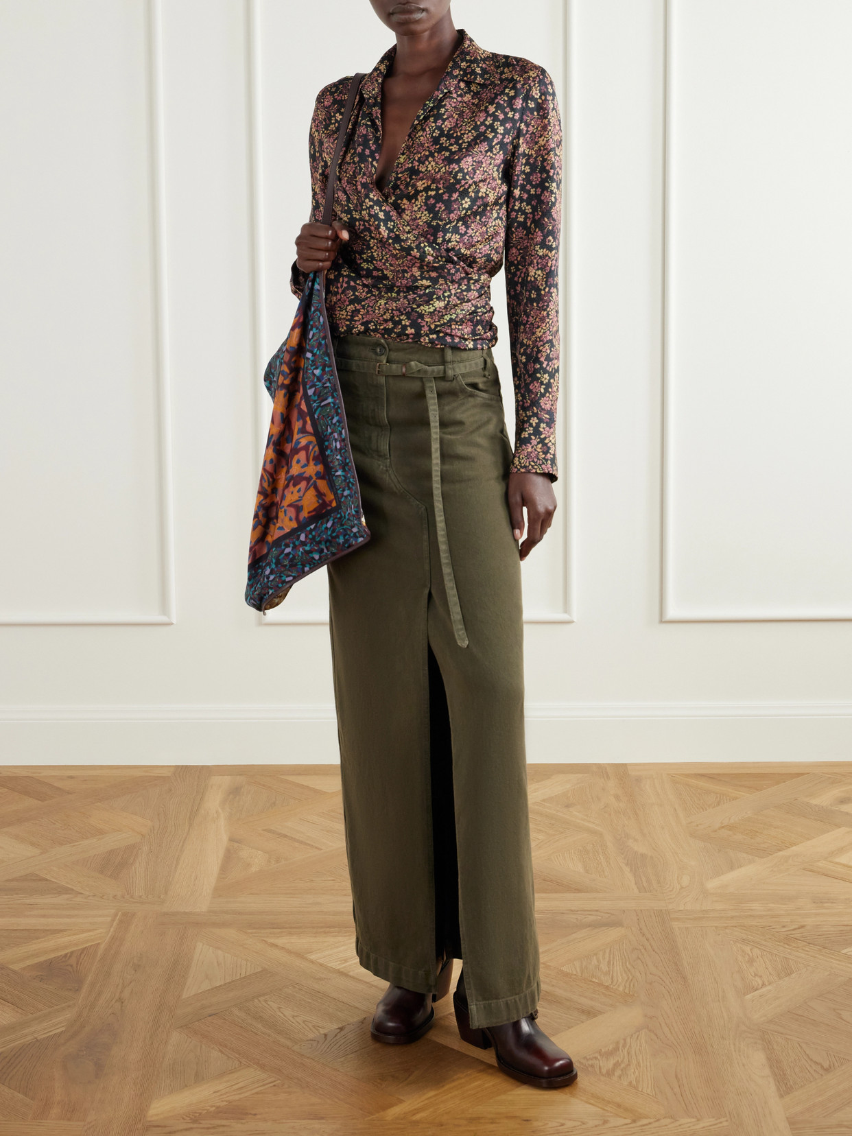 Belted Cotton-Twill Midi