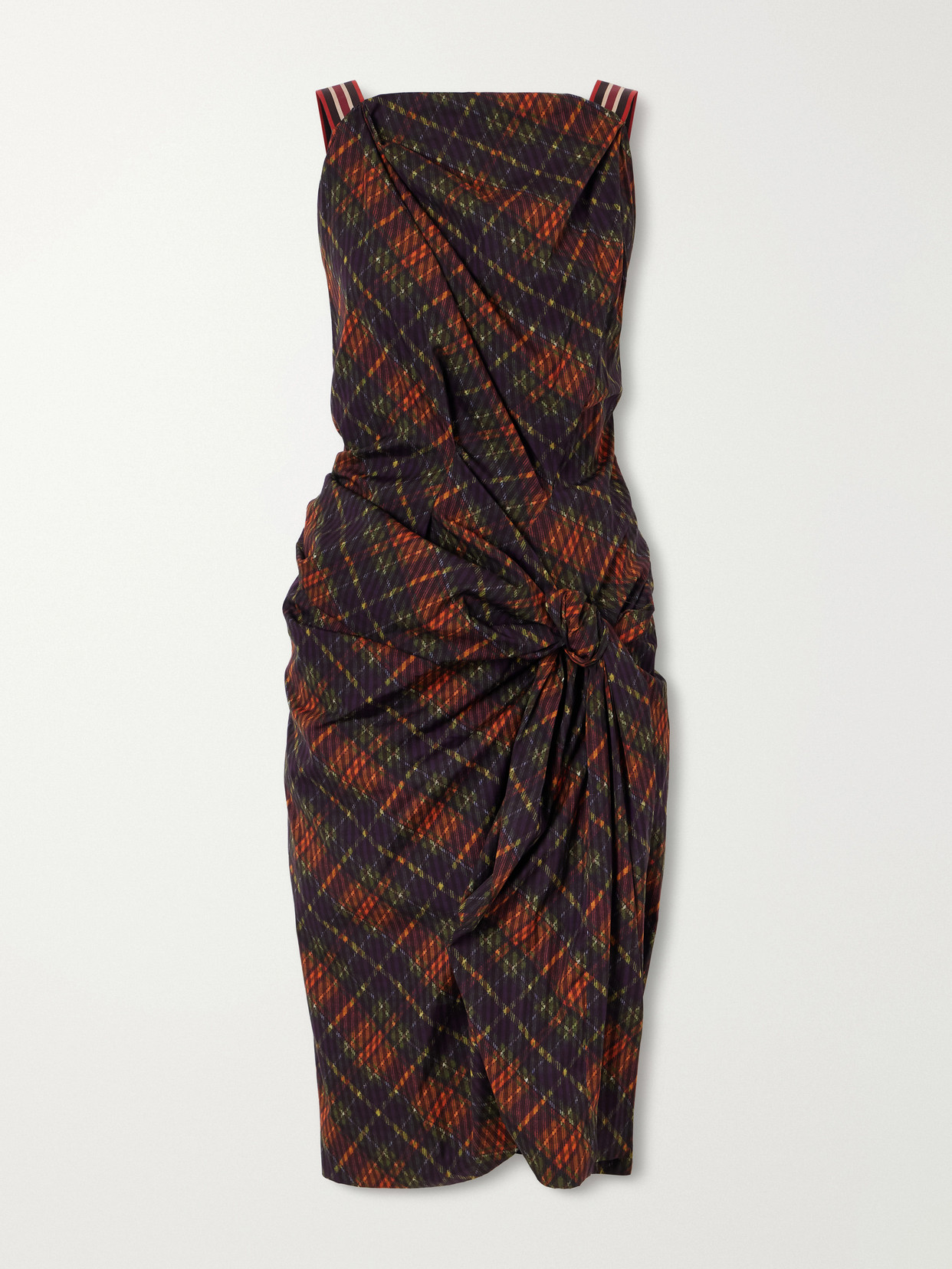 Dries Van Noten Twisted Draped Checked Cotton Midi Dress In Multi