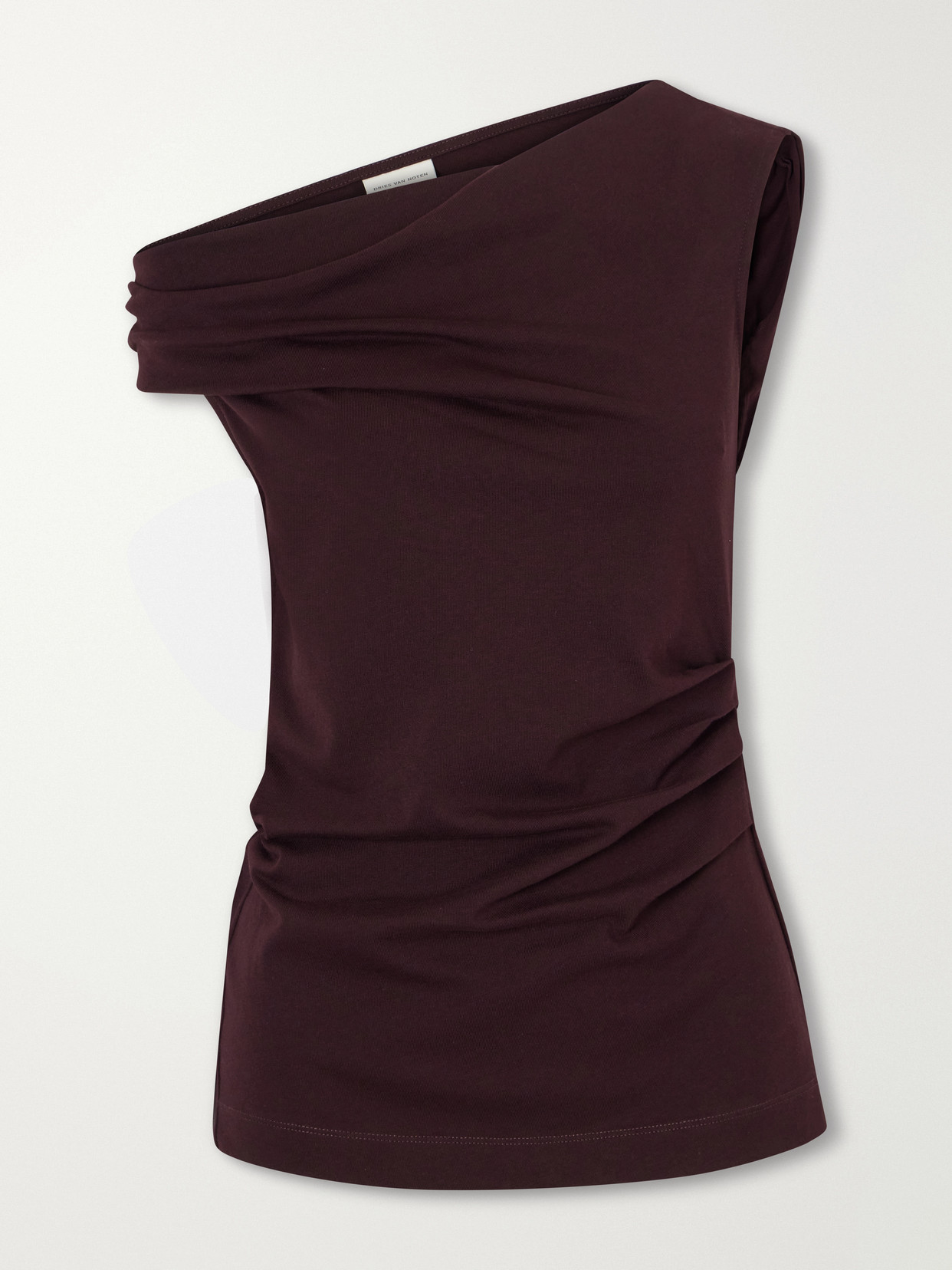 Dries Van Noten Ruched Cotton-jersey Blouse In Burgundy
