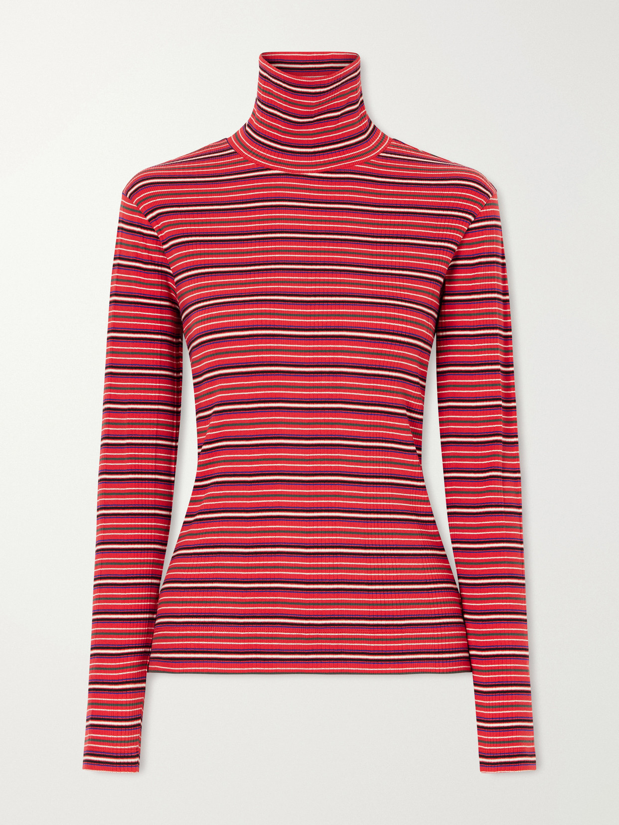 Striped Ribbed Cotton-Blend Turtleneck Sweater