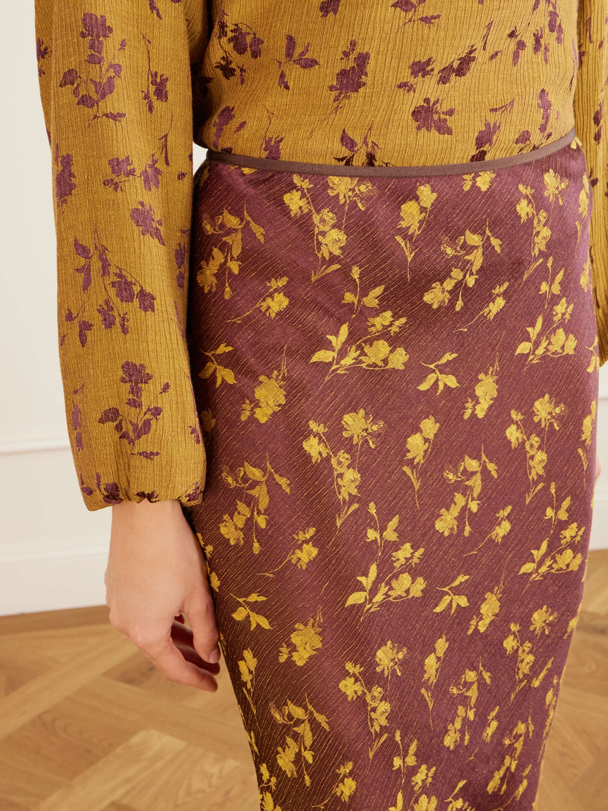 DRIES VAN NOTEN Floral-jacquard cloqué midi skirt | NET-A-PORTER