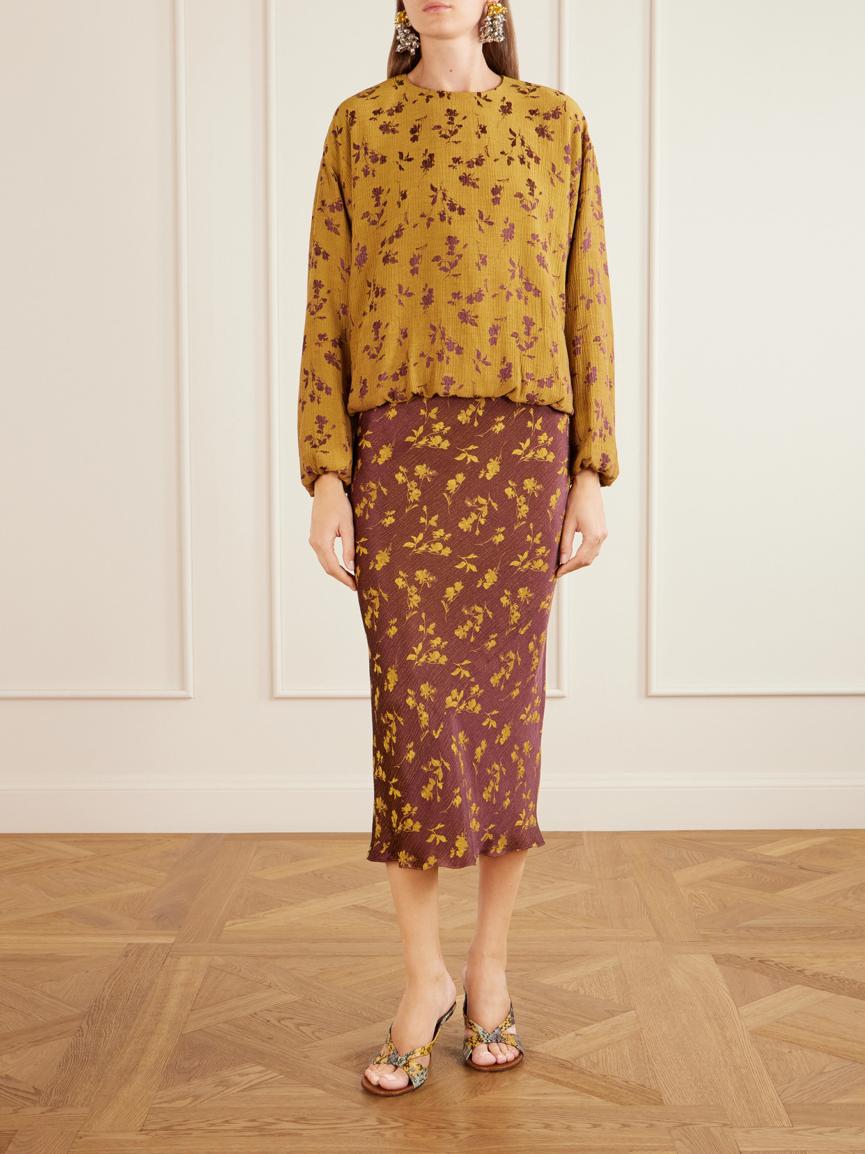 Floral-Jacquard Cloqué Midi