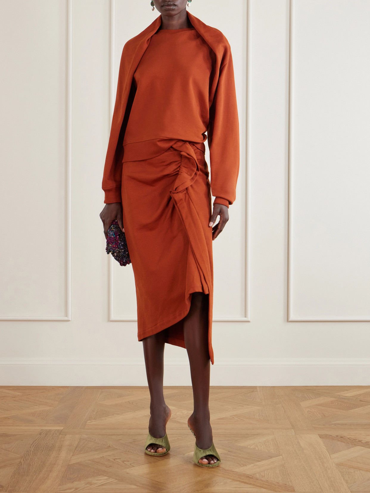 Draped Cotton-Jersey Sweatshirt