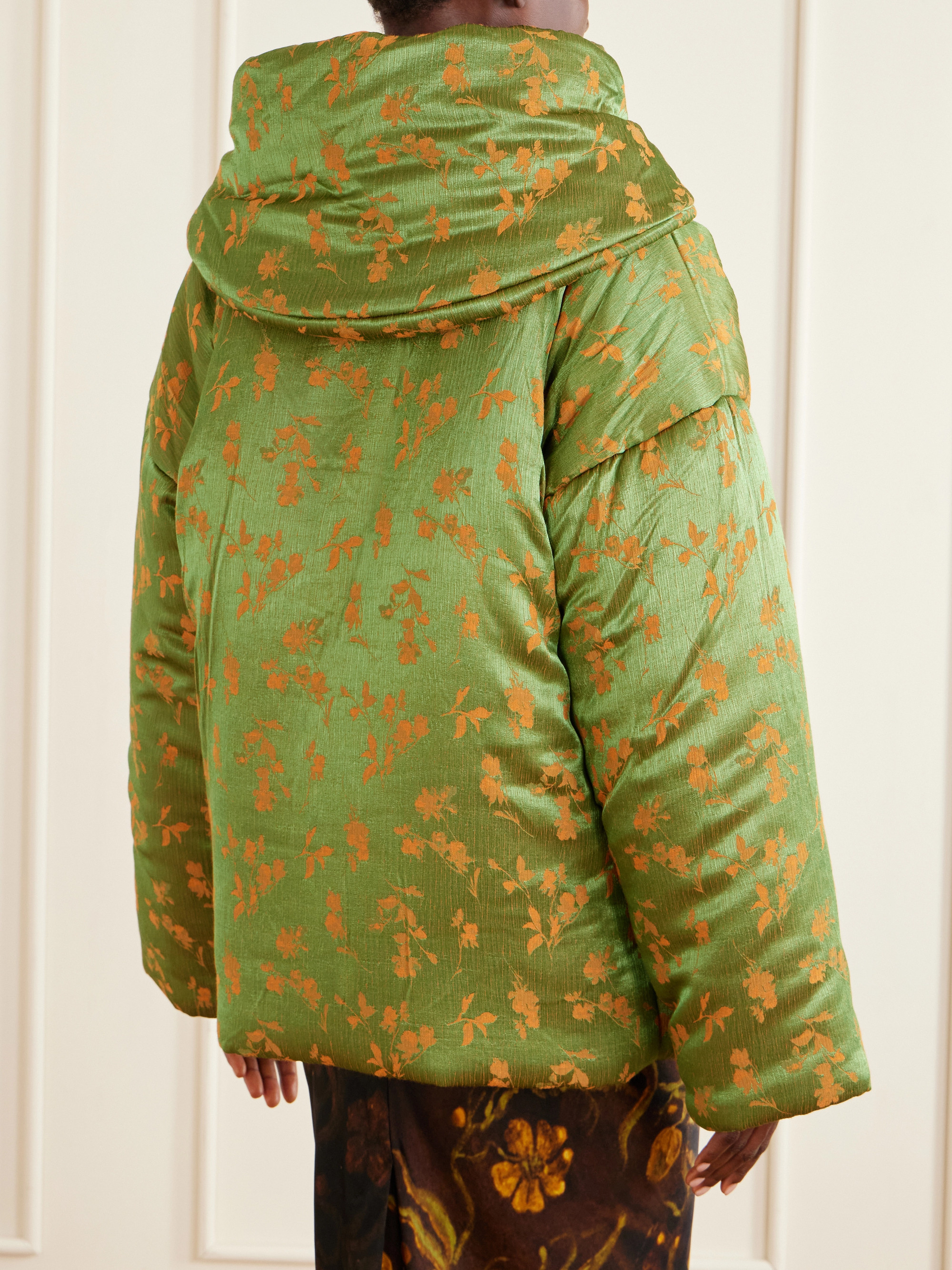 Dries Van Noten Hooded padded floral-jacquard short jacket