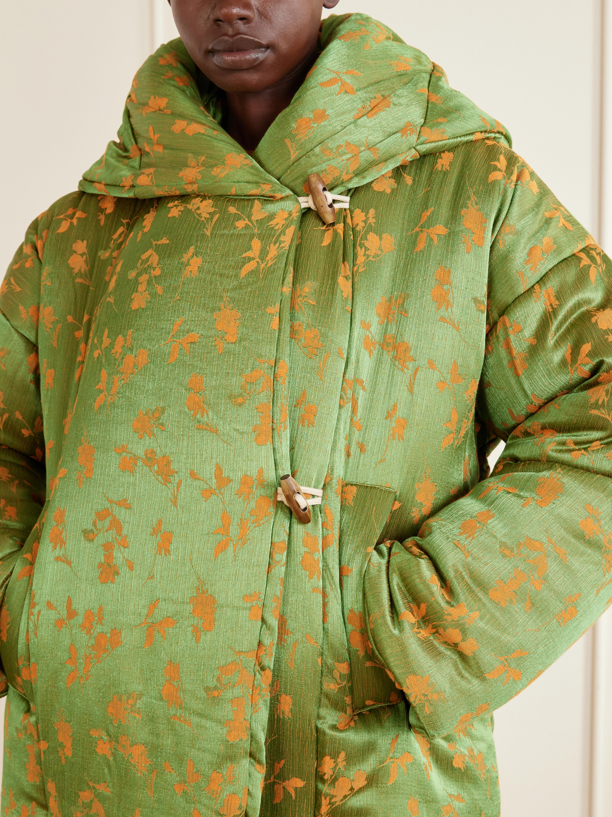 Dries Van Noten Hooded padded floral-jacquard short jacket