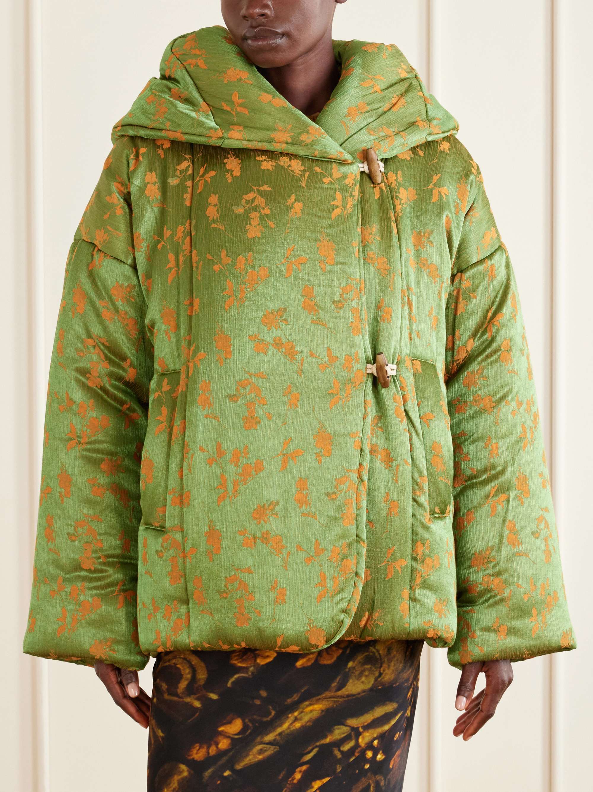 Dries Van Noten Hooded padded floral-jacquard short jacket